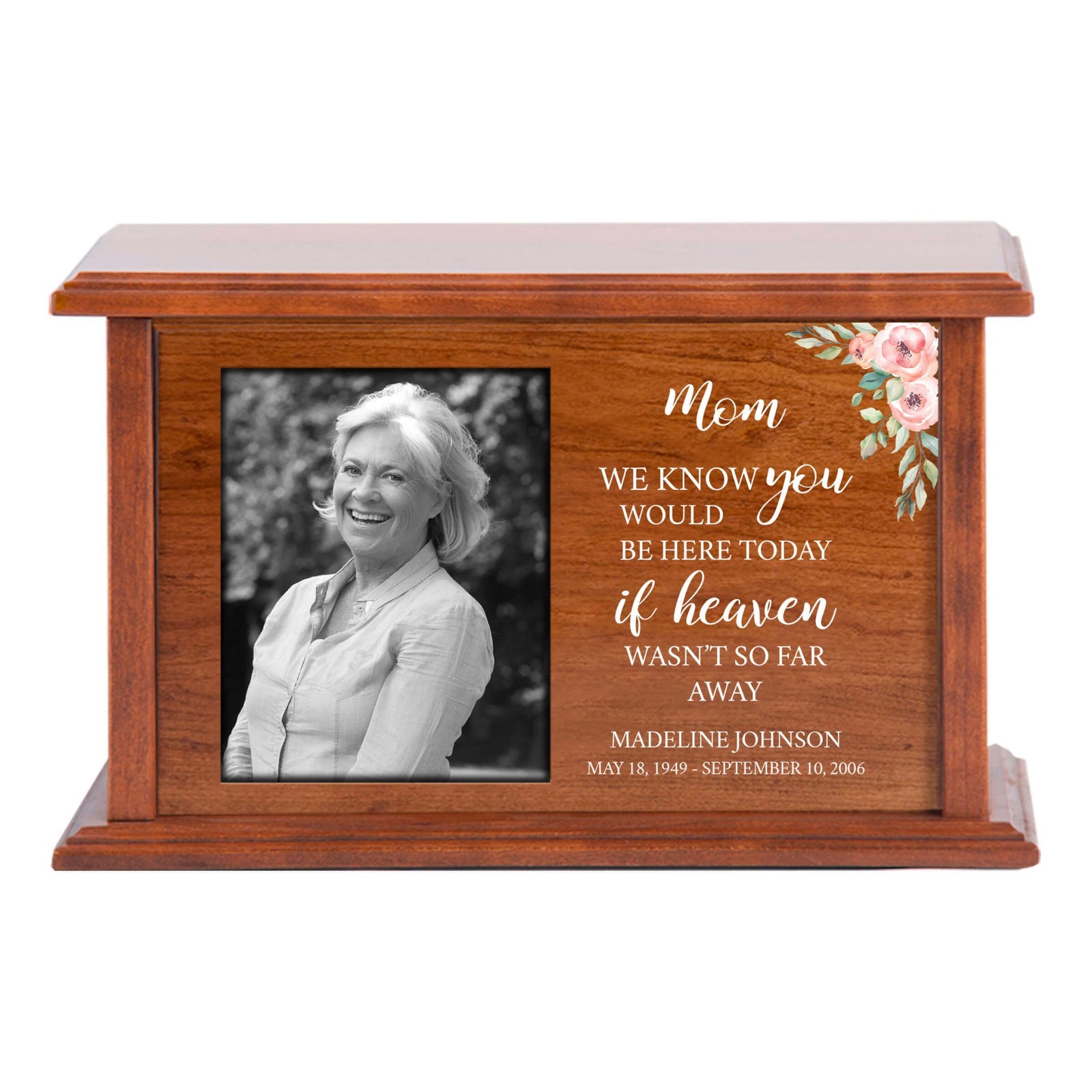 Elegant Custom Wooden Urn Box with Photo Display for Mom