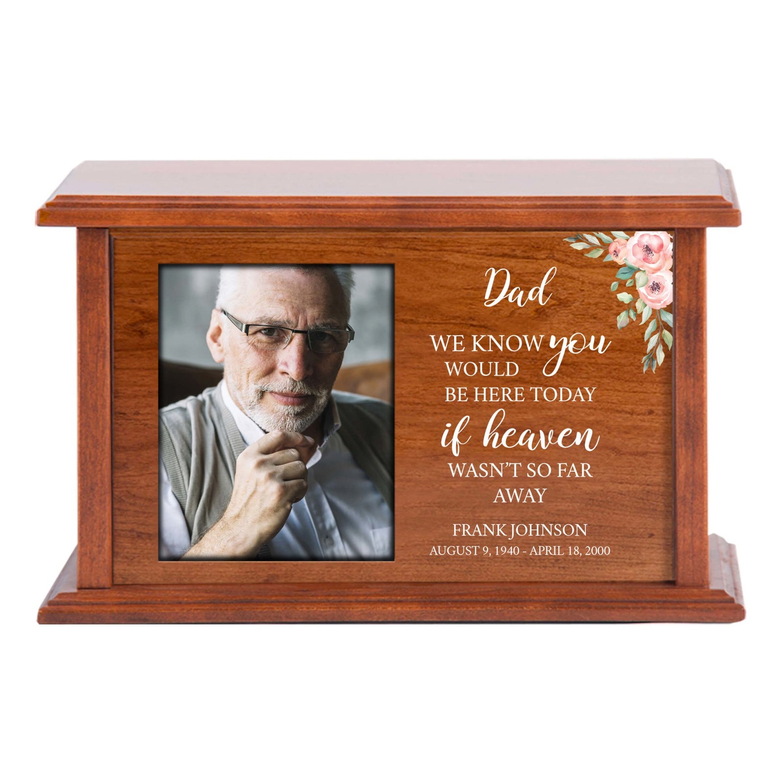 Customizable Wooden Urn Box with Photo for Dad