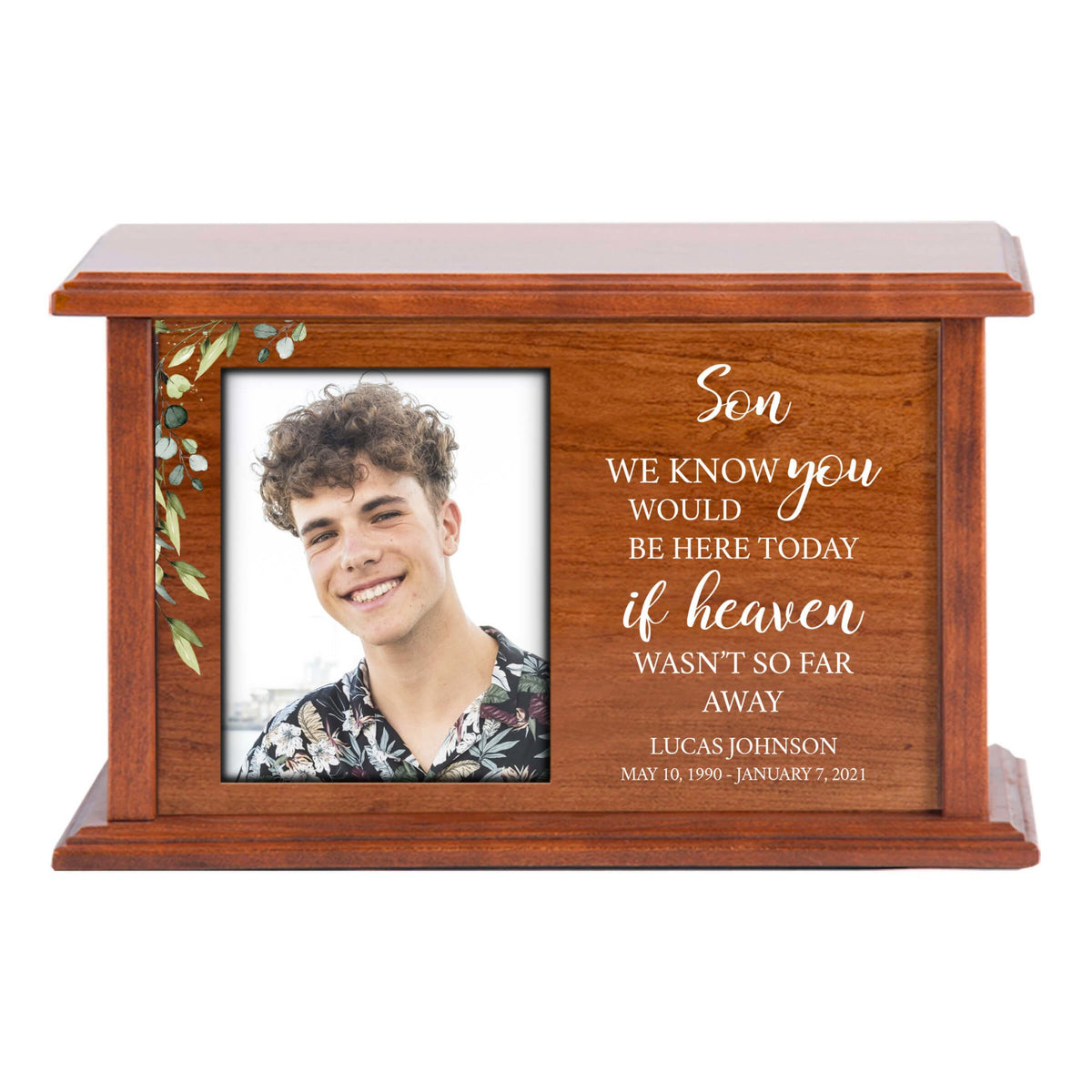Memorial Handcrafted Wooden Photo Urn Box for Son