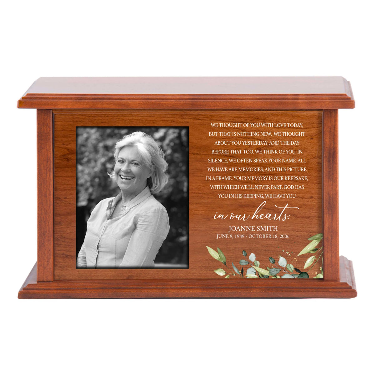 Unique Wooden Photo Urn Box for Treasured Human Ashes