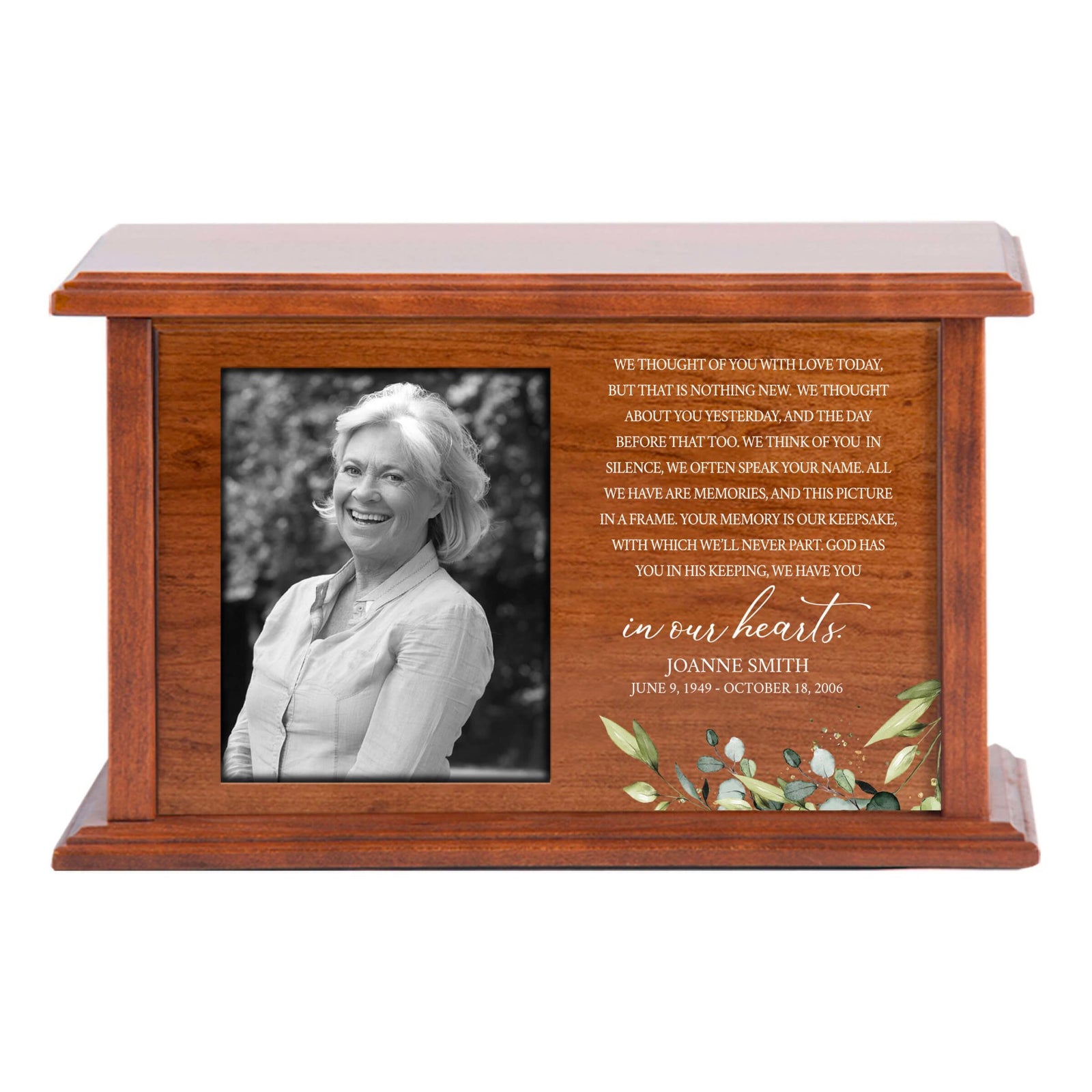 Unique Wooden Photo Urn Box for Treasured Human Ashes