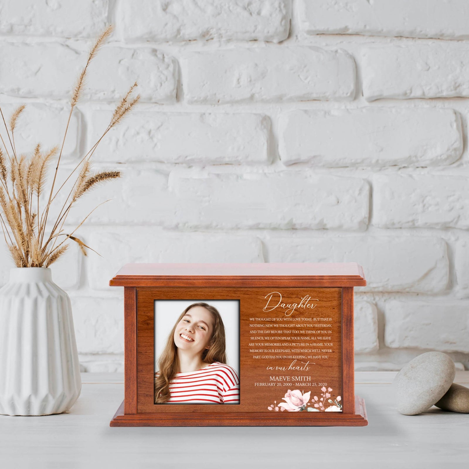 Personalized Memorial Cremation Urn Box with Photo Display