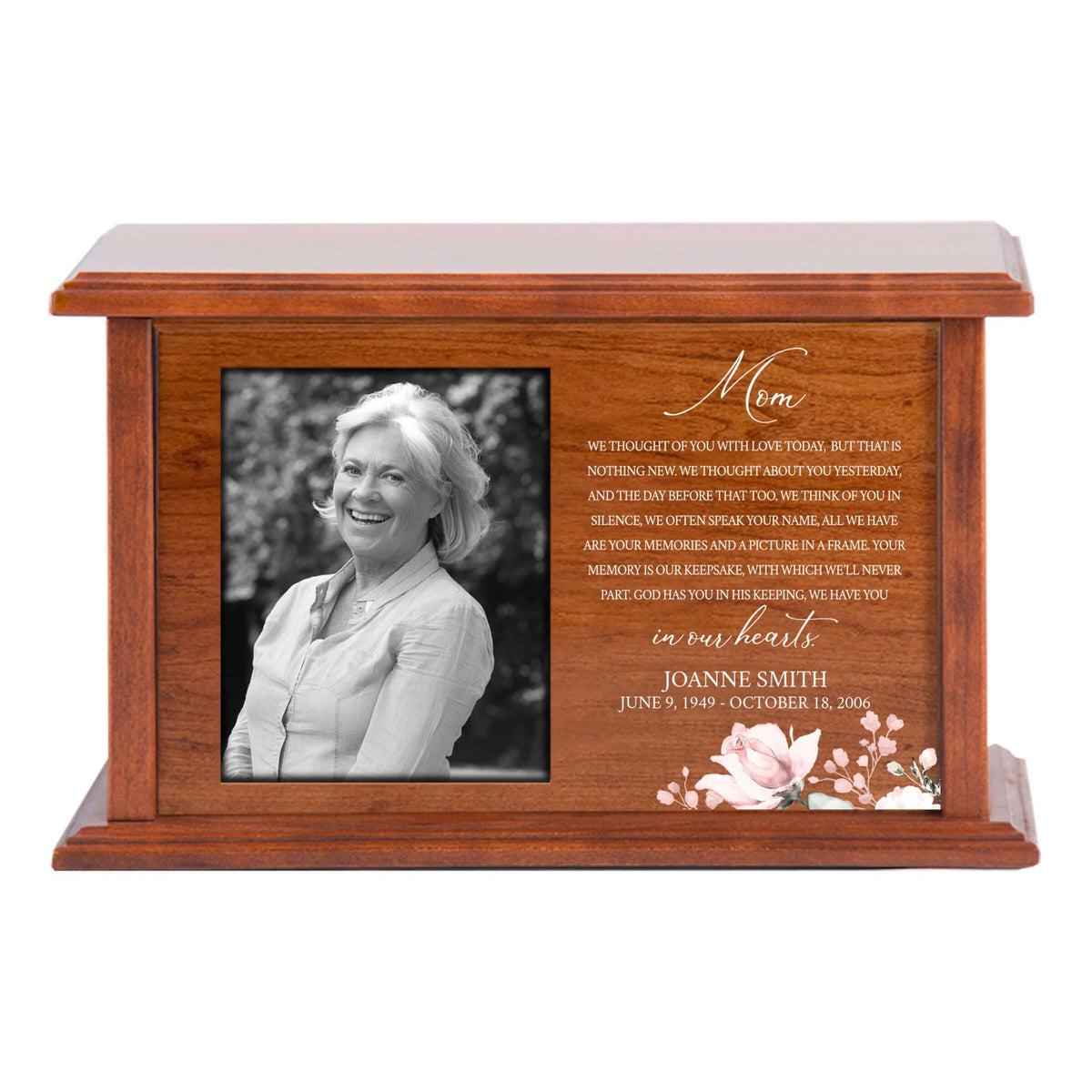 Elegant Custom Wooden Urn Box with Photo Display for Mom