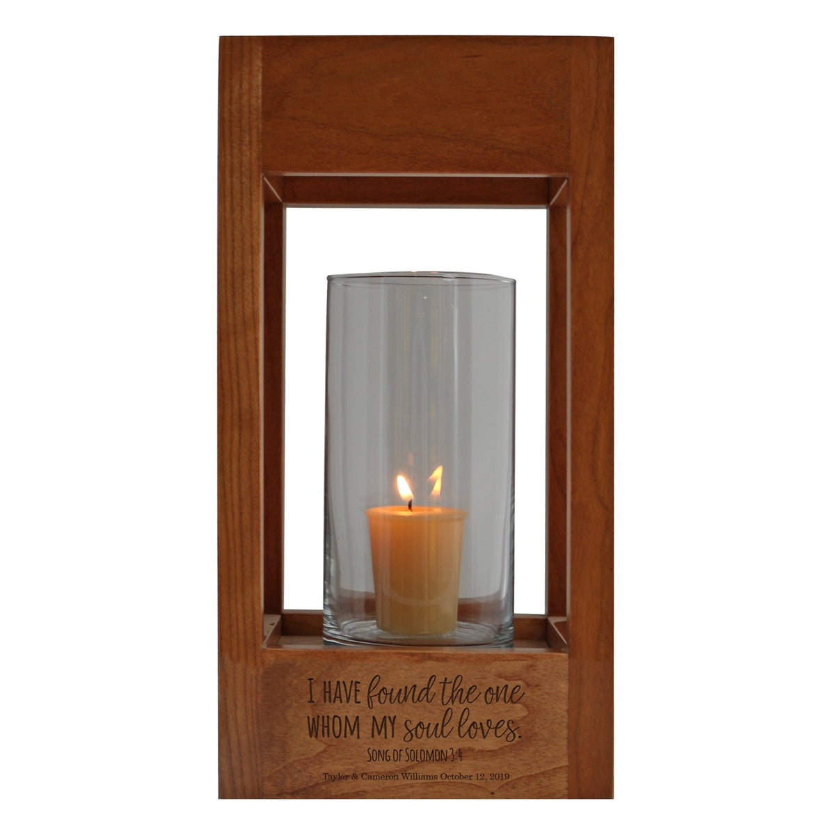 Custom Engraved Single Votive Cherry Wedding Lantern Candle Holder 11” x 6.5” x 6.5” - LifeSong Milestones