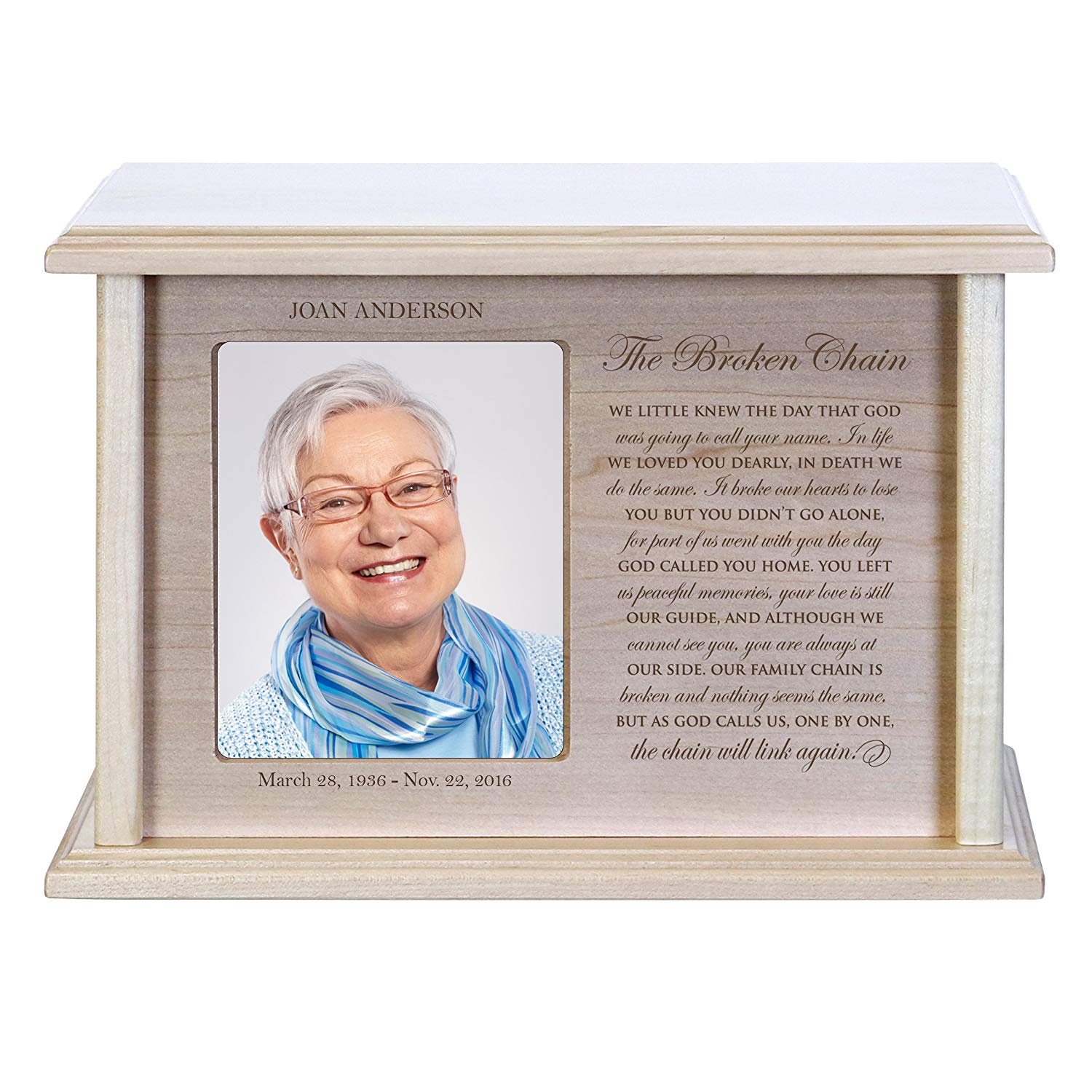 Personalized Engraved Wooden Keepsake Urn for Adult Ashes with Photo Display