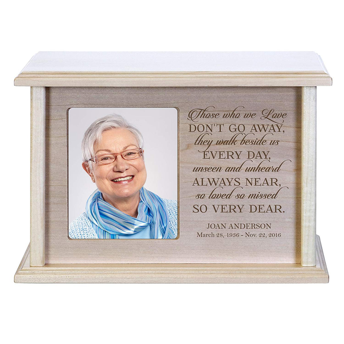 Custom Engraved Solid Wood Cremation Urn Box with 4x6 Photo holds 200 cu in of Human Ashes Those Who We Love - LifeSong Milestones