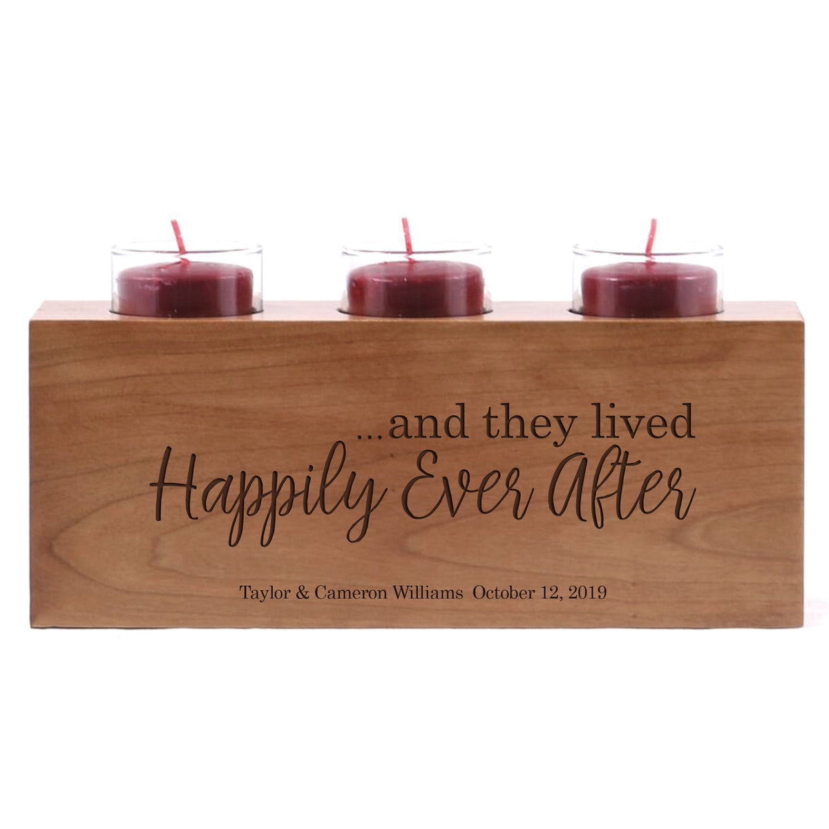 Custom Engraved Three Votive Wedding Cherry Candle Holder - Names &amp; Dates - LifeSong Milestones