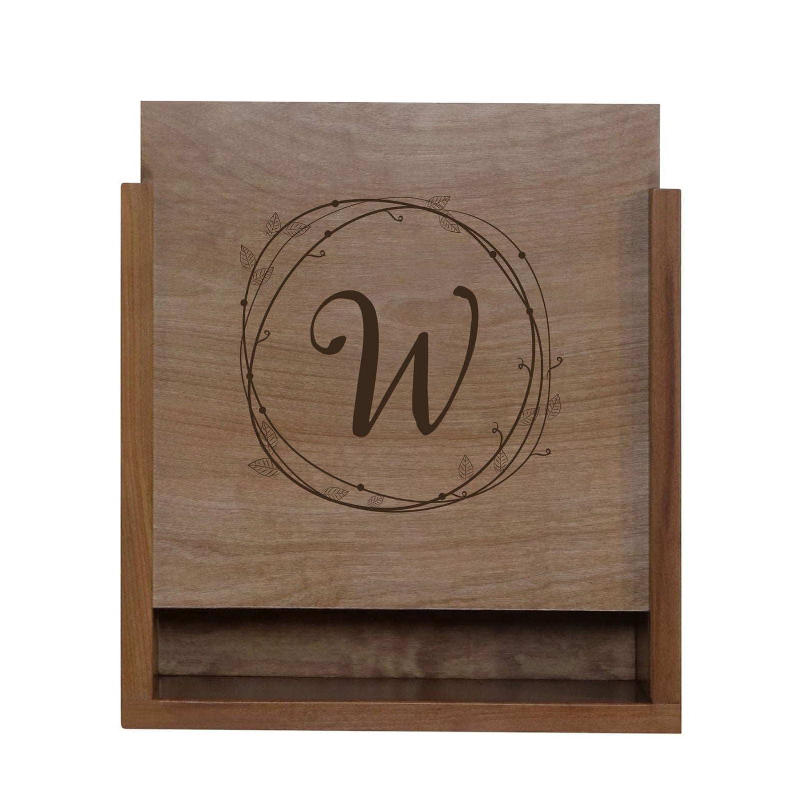 Custom Engraved Wood Wedding Photo Box - Wreath with Initial - LifeSong Milestones