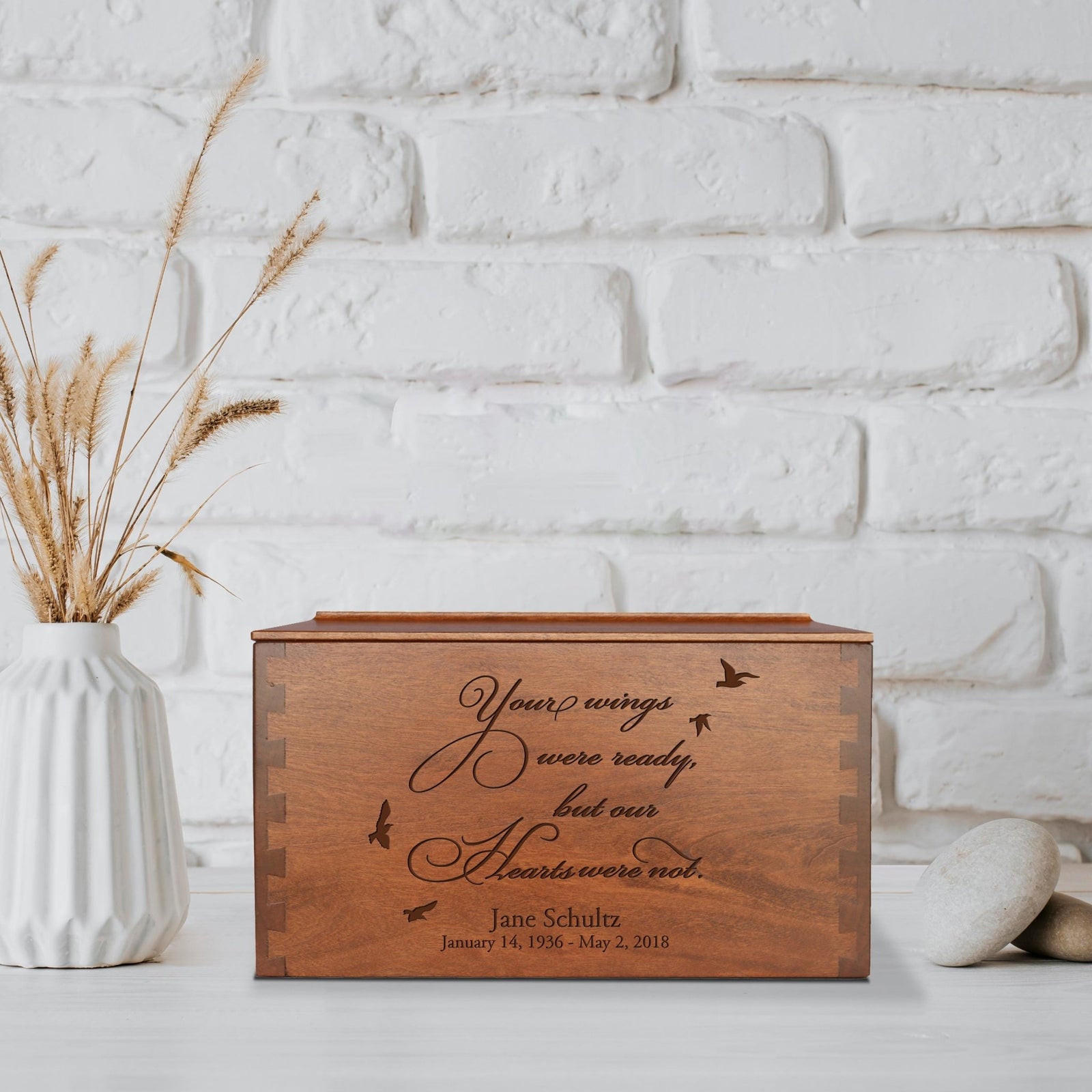 Custom Engraved Memorial Urn Box with Elegant Dovetail Design