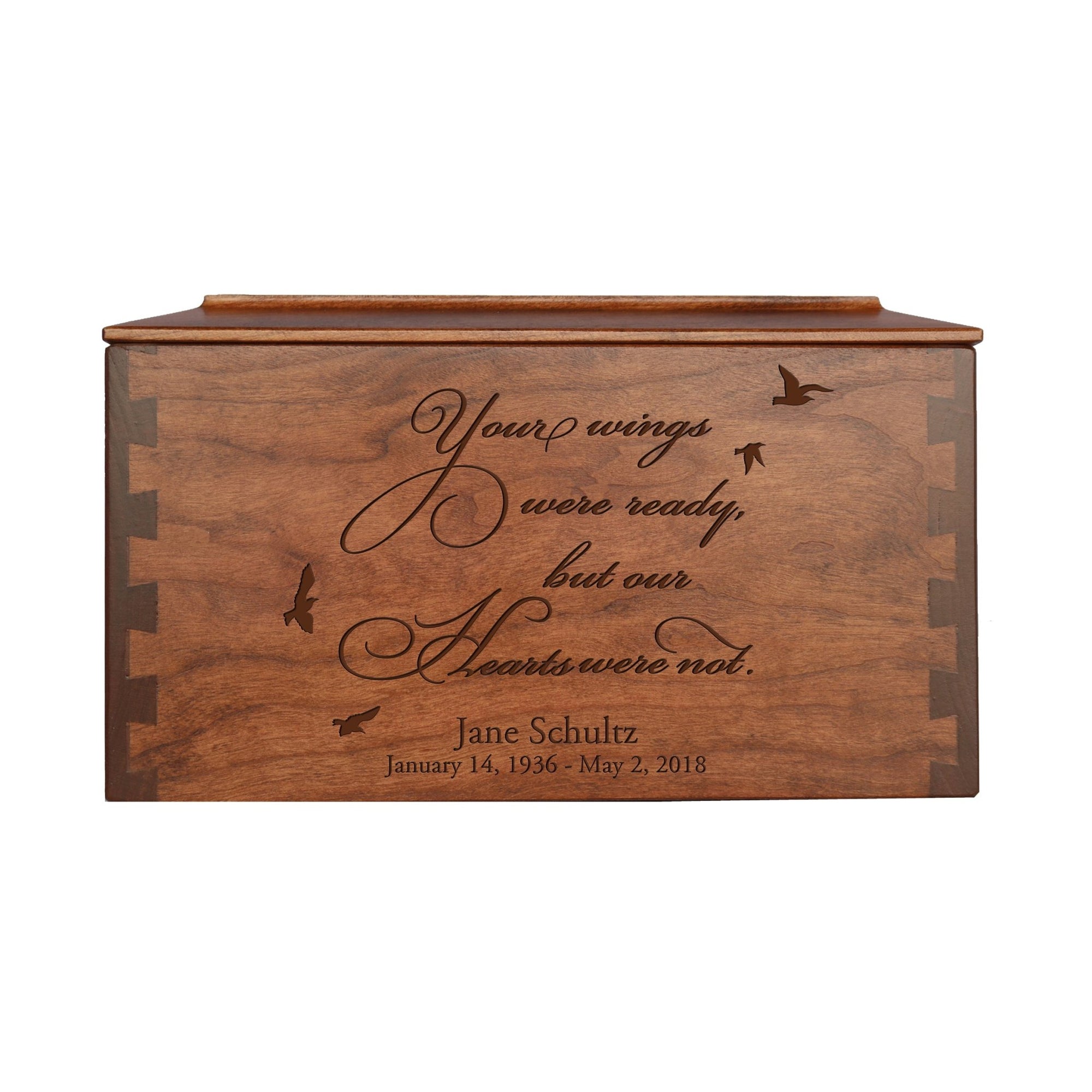 Custom Engraved Wooden Cremation Urn Dovetail Box for Human Ashes