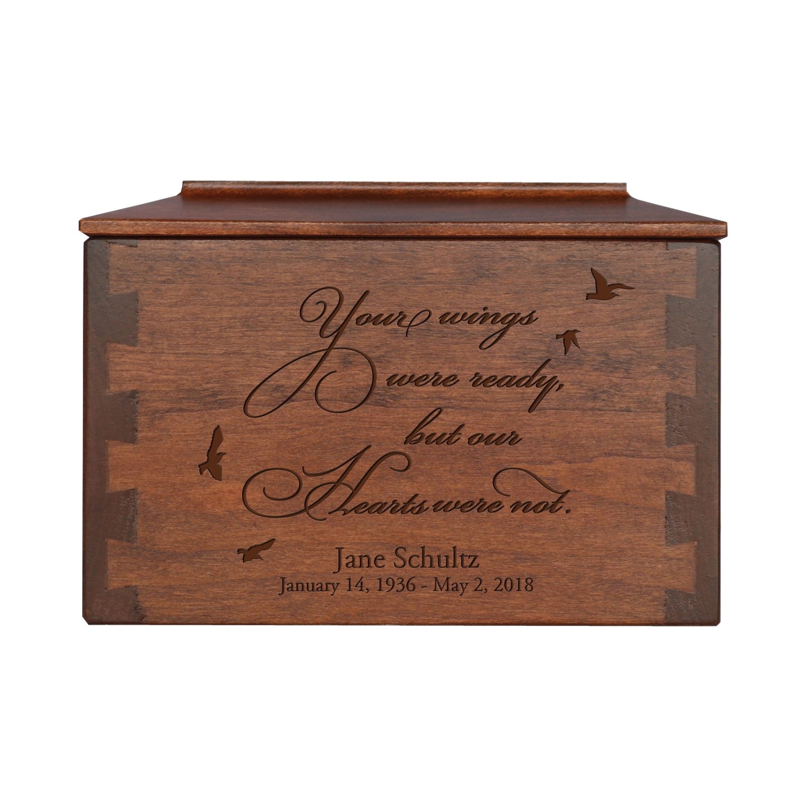 Custom Engraved Wooden Dovetail Cremation Urn Box for Human Ashes 