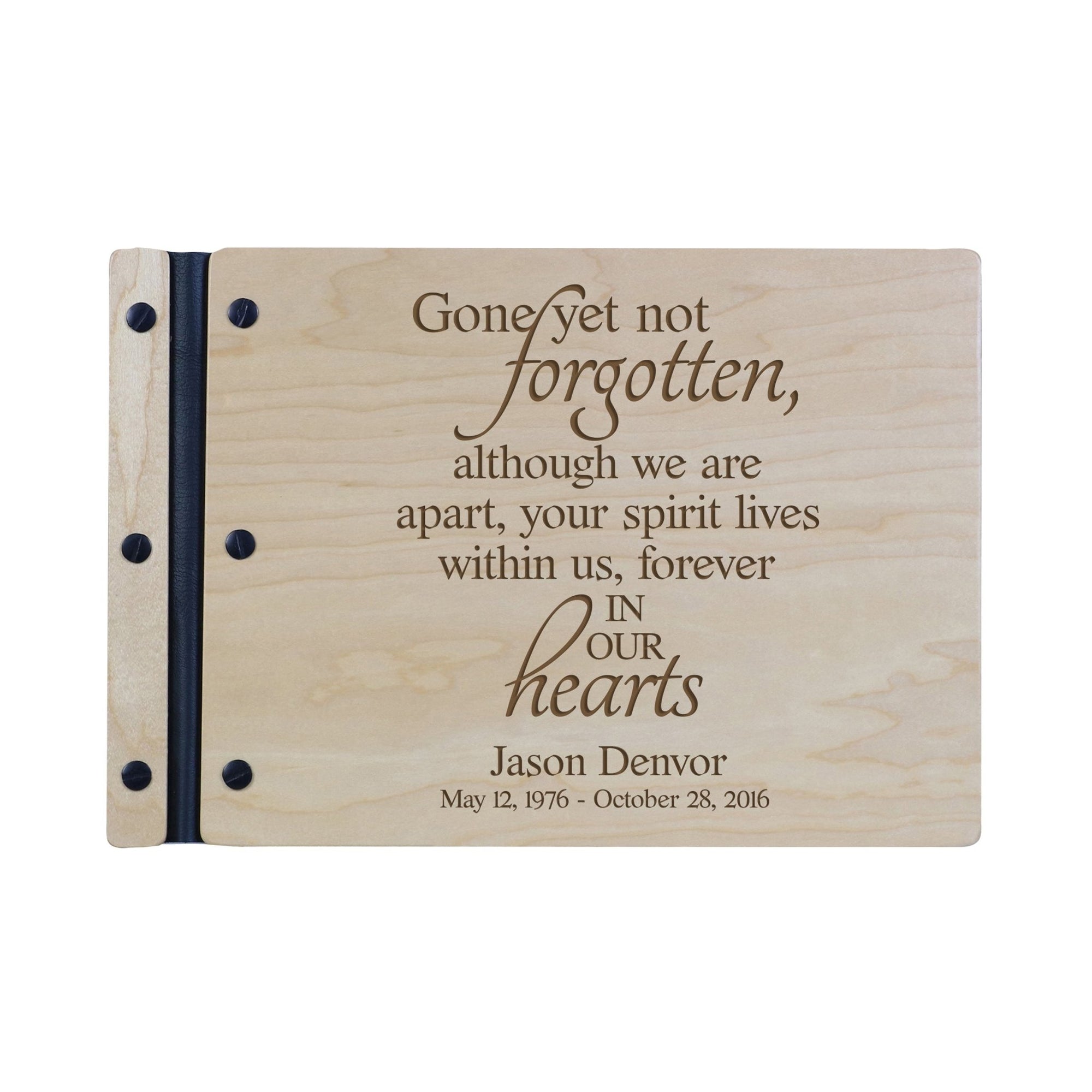 Custom Engraved Wooden Memorial Guestbook 12.375” x 8.5” x .75” Gone Yet Not Forgotten - LifeSong Milestones