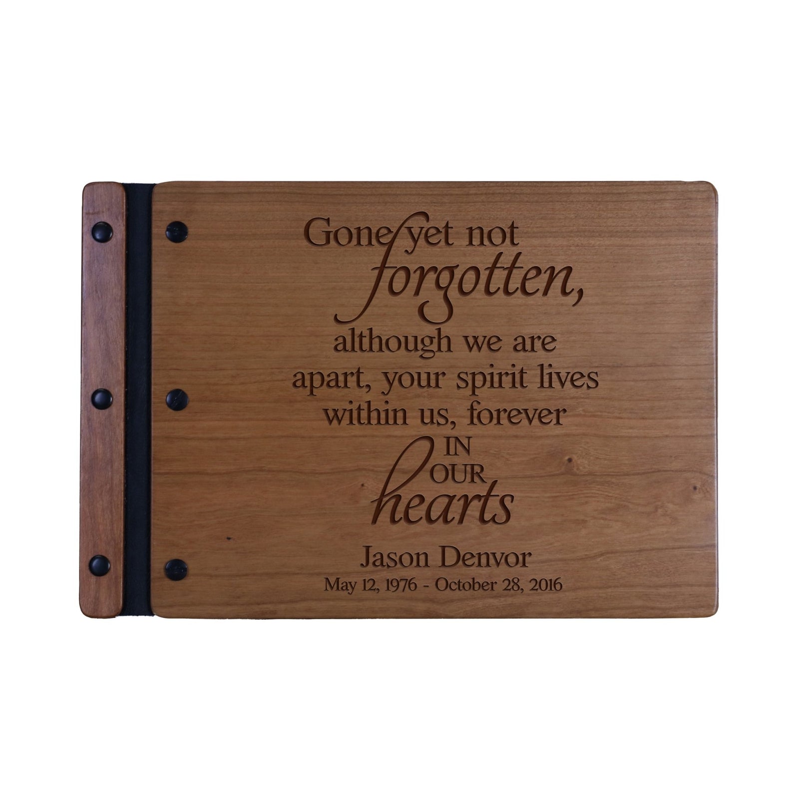 Custom Engraved Wooden Memorial Guestbook 12.375” x 8.5” x .75” Gone Yet Not Forgotten - LifeSong Milestones
