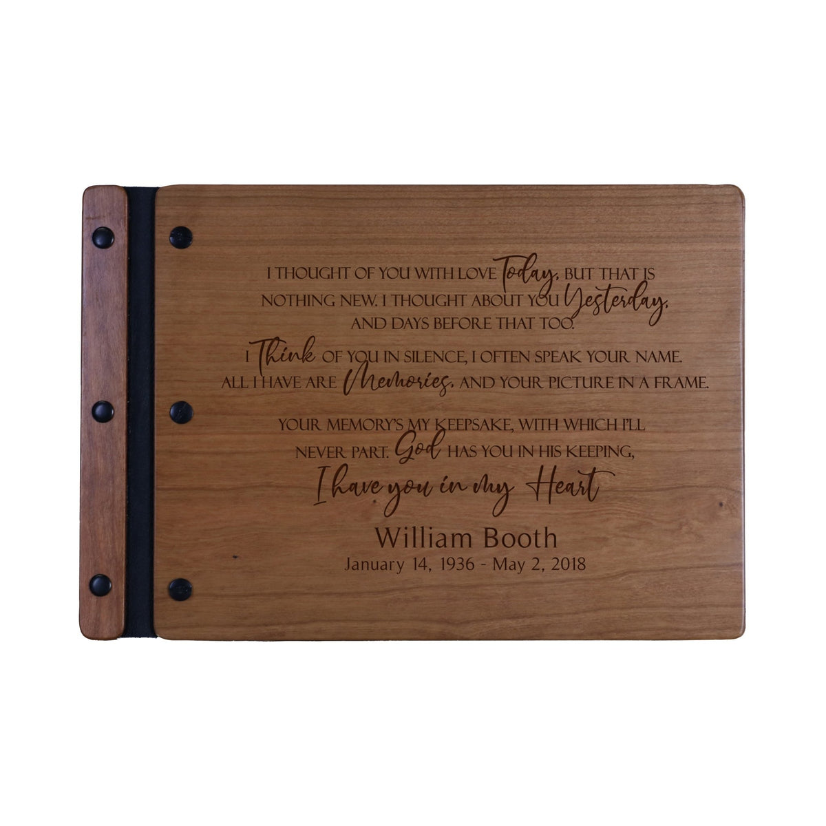 Custom Engraved Wooden Memorial Guestbook 12.375” x 8.5” x .75” I Thought Of You - LifeSong Milestones