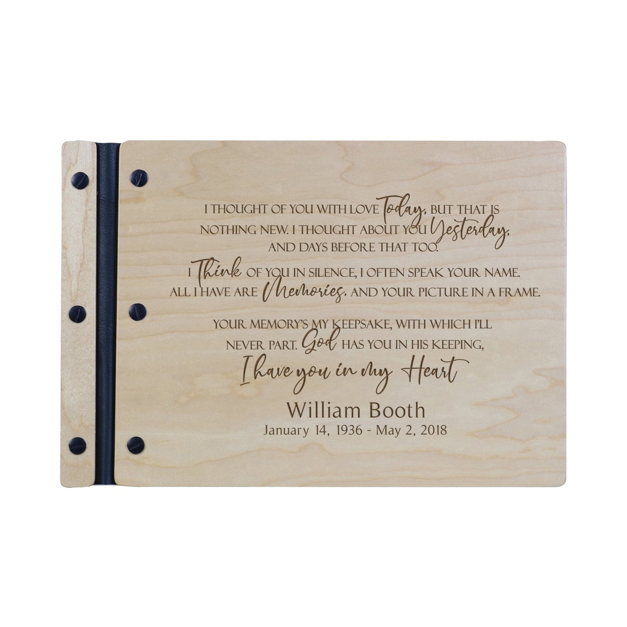 Custom Engraved Wooden Memorial Guestbook 12.375” x 8.5” x .75” I Thought Of You - LifeSong Milestones