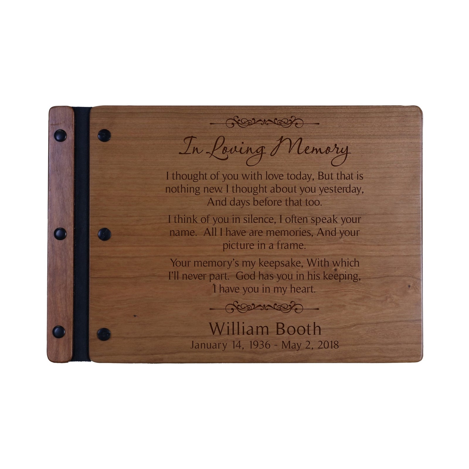 Custom Engraved Wooden Memorial Guestbook 12.375” x 8.5” x .75” In Loving Memory 4 - LifeSong Milestones