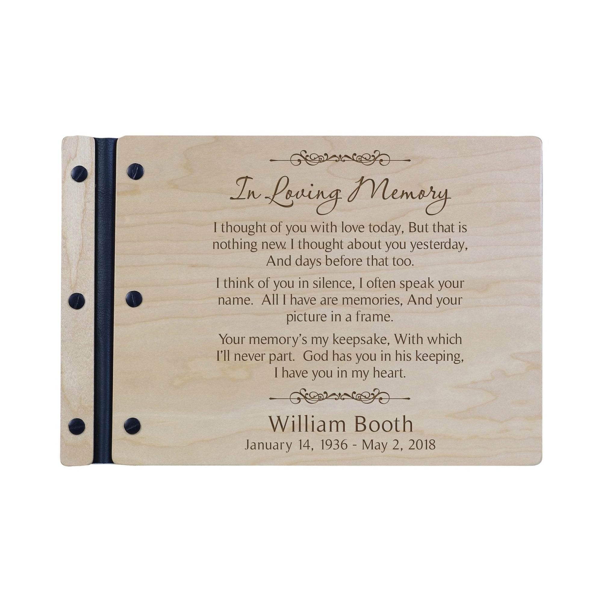 Custom Engraved Wooden Memorial Guestbook 12.375” x 8.5” x .75” In Loving Memory 4 - LifeSong Milestones