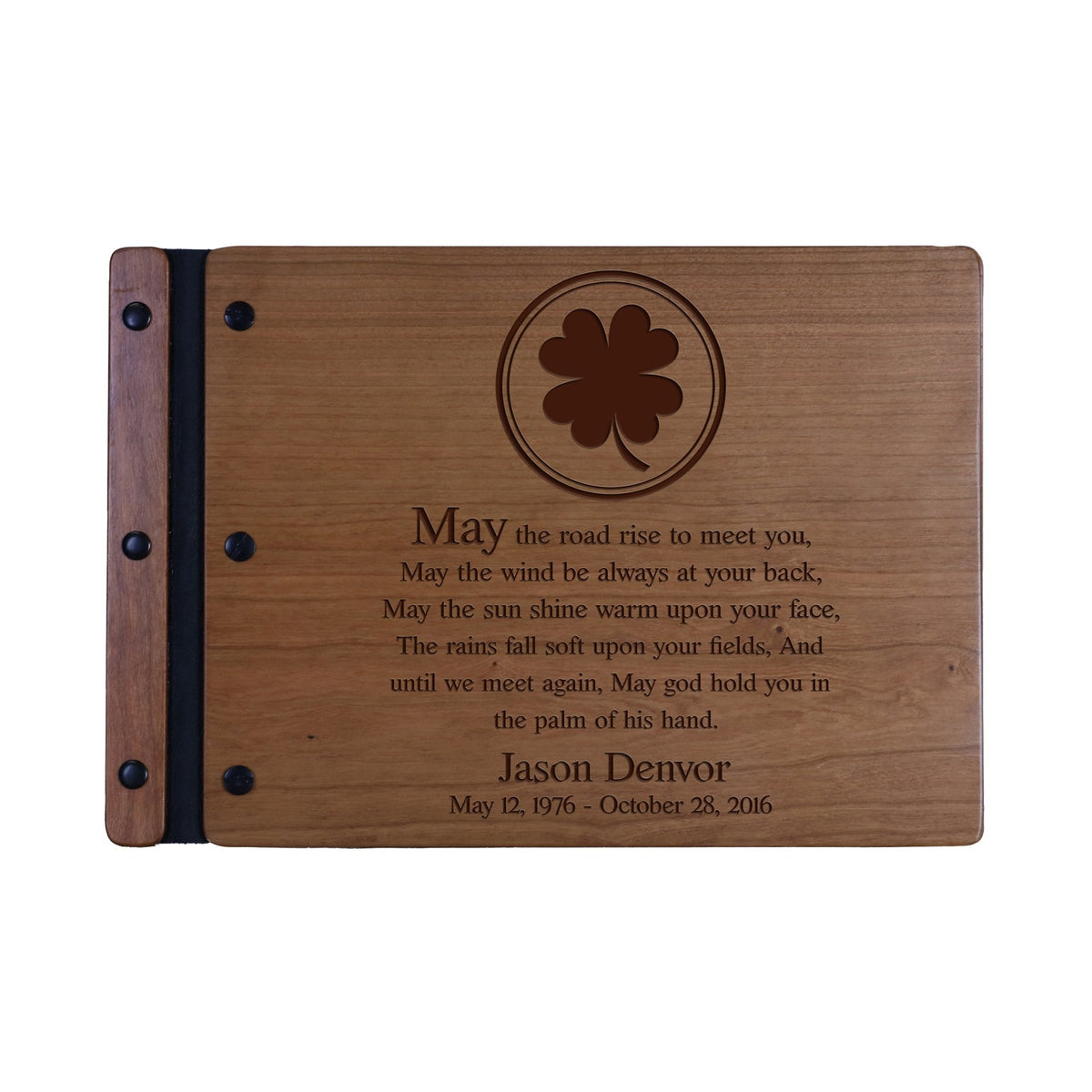 Custom Engraved Wooden Memorial Guestbook 12.375” x 8.5” x .75” May The Road Rise To Meet You - LifeSong Milestones