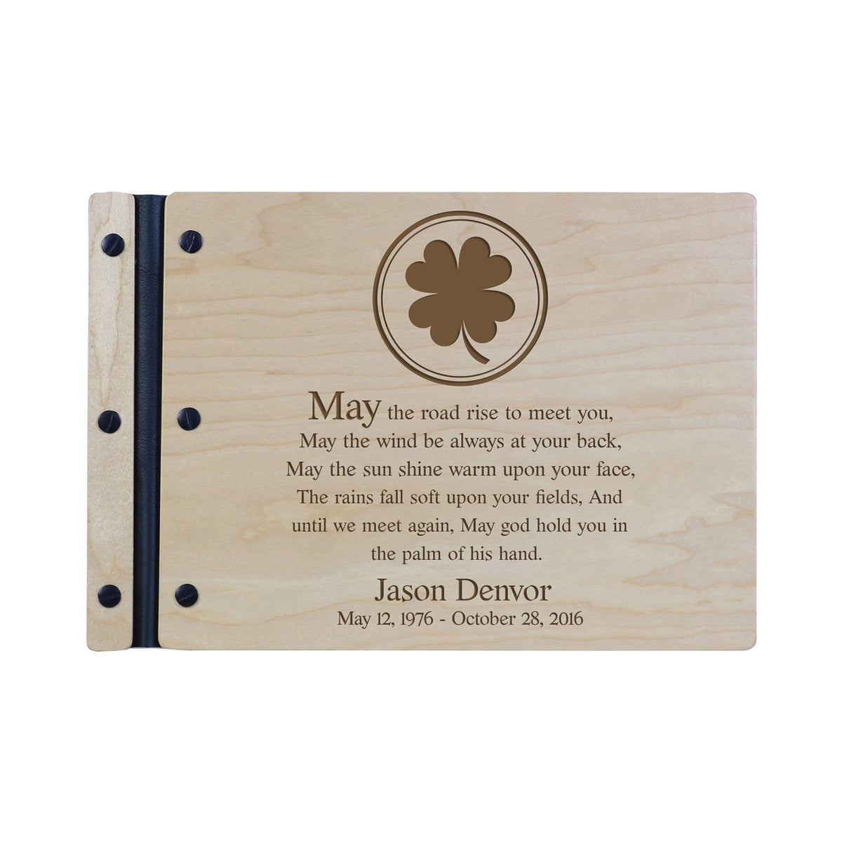 Custom Engraved Wooden Memorial Guestbook 12.375” x 8.5” x .75” May The Road Rise To Meet You - LifeSong Milestones