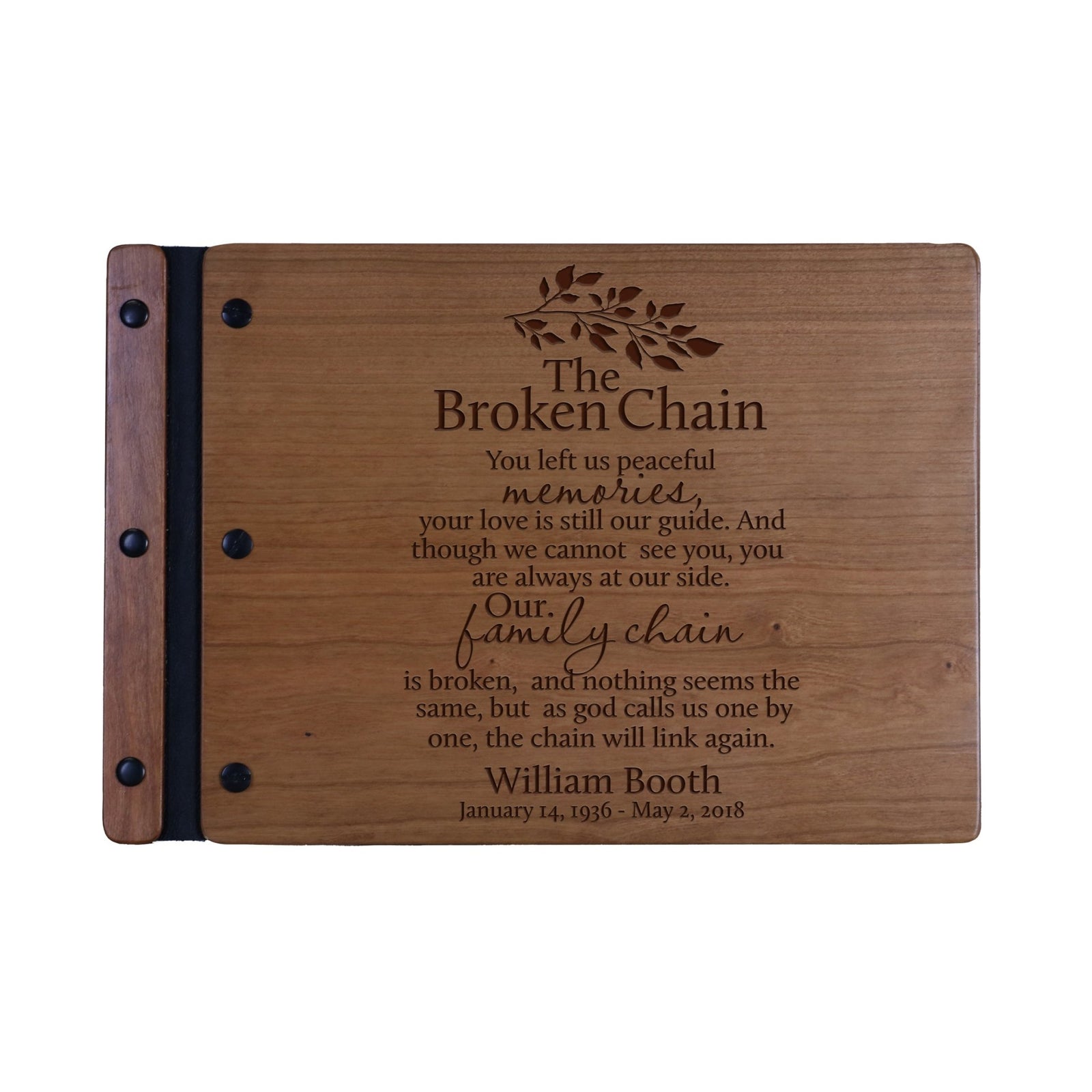 Custom Engraved Wooden Memorial Guestbook 12.375” x 8.5” x .75” The Broken Chain 2 - LifeSong Milestones