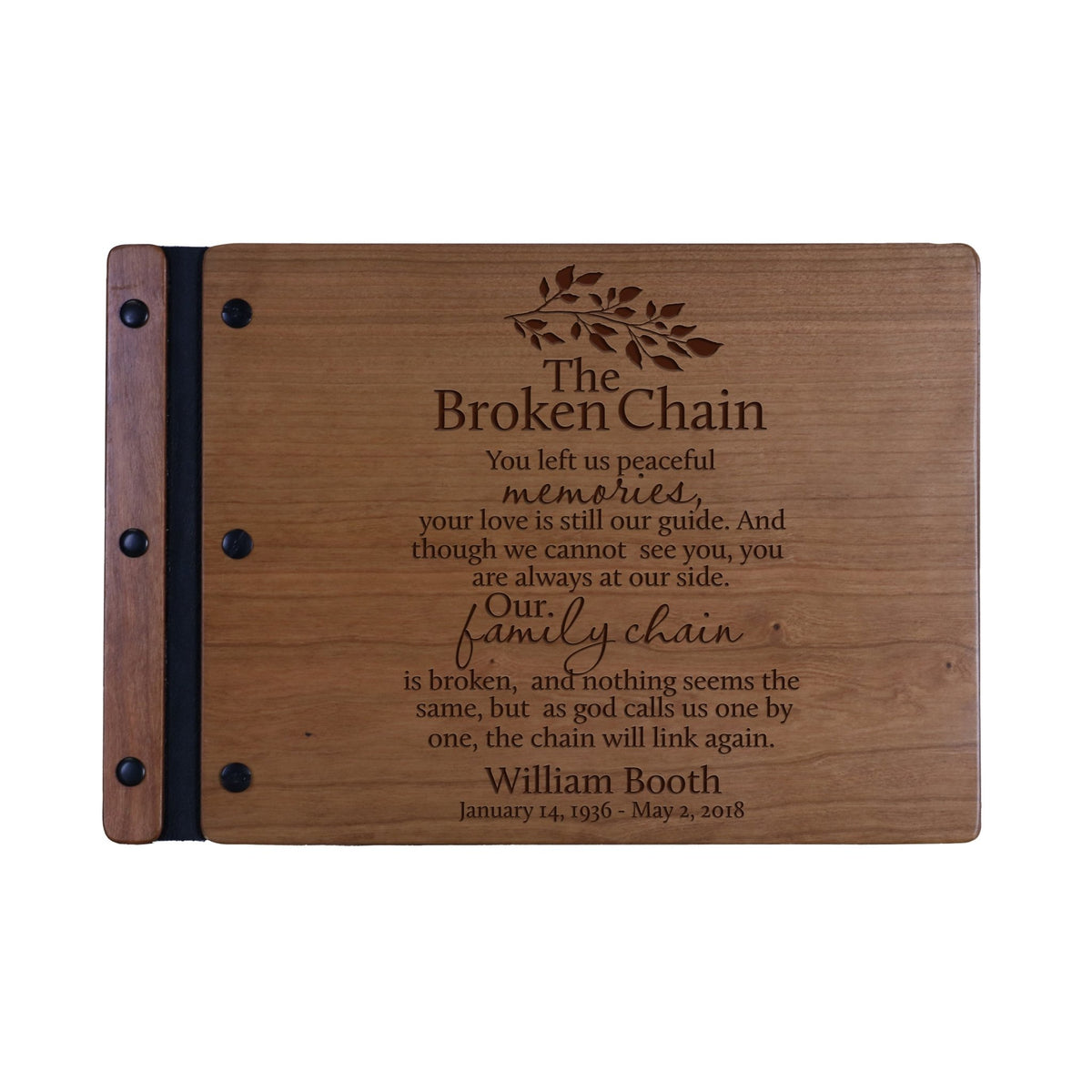 Personalized Broken Chain Memorial Guestbook - Wooden Funeral Guest Book with Engraved Poem