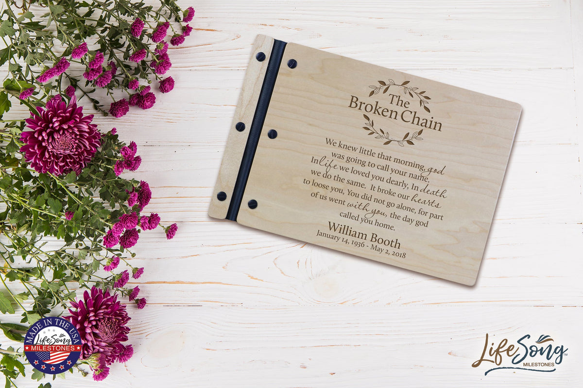 Custom Engraved Wooden Memorial Guestbook 12.375” x 8.5” x .75”- The Broken Chain - LifeSong Milestones