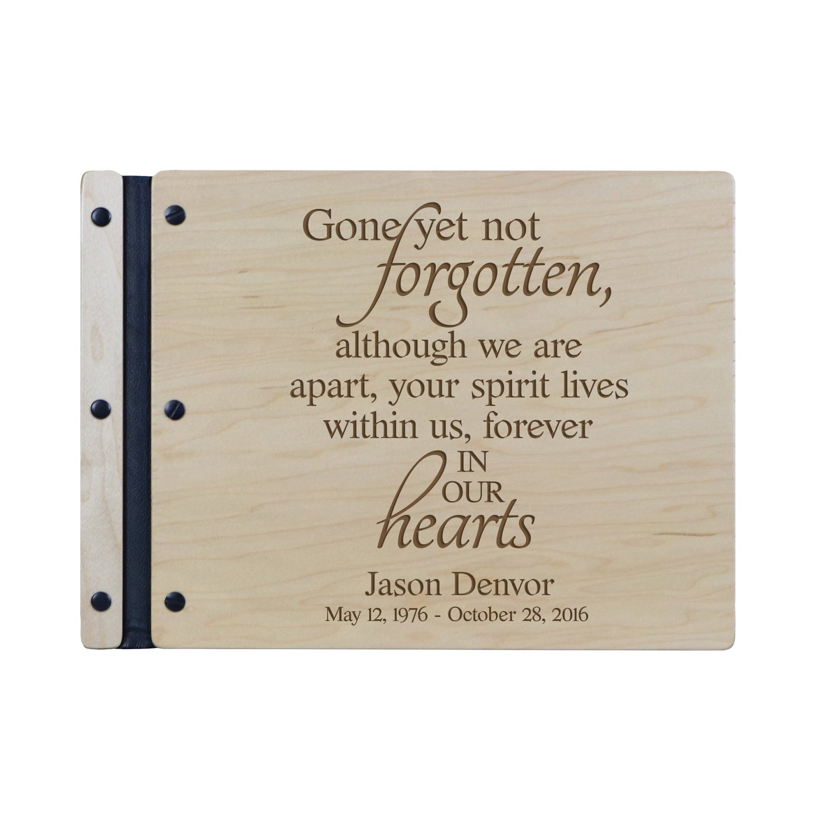 Custom Engraved Wooden Memorial Guestbook 13.375” x 10” x .75” Gone Yet Not Forgotten - LifeSong Milestones