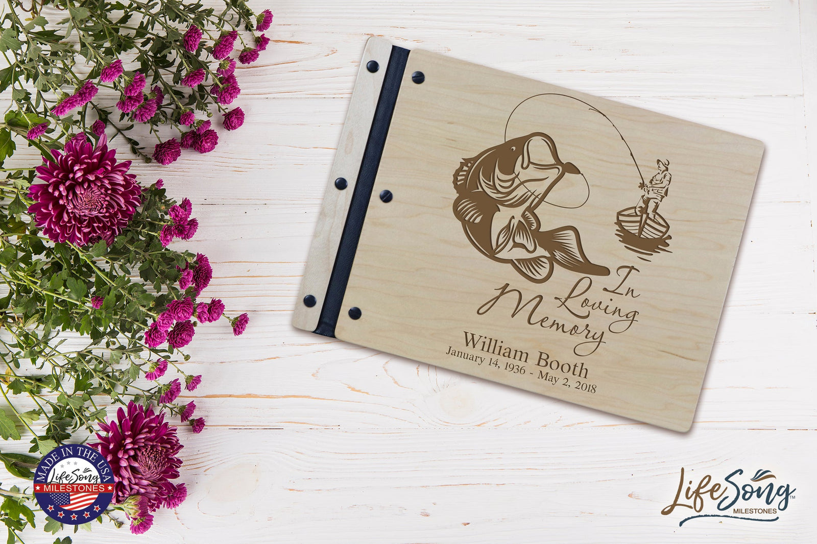 Custom Engraved Wooden Memorial Guestbook 13.375” x 10” x .75” In Loving Memory 3 - LifeSong Milestones
