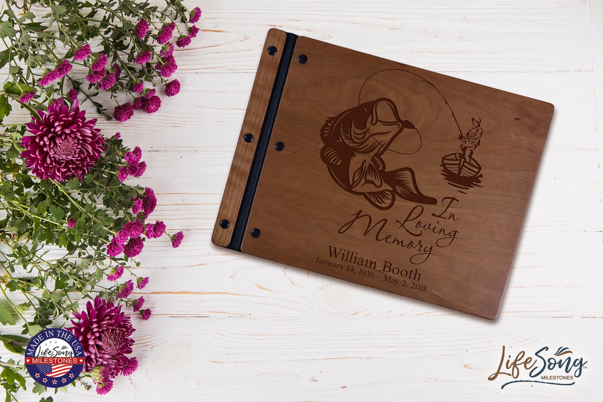 Custom Engraved Wooden Memorial Guestbook 13.375” x 10” x .75” In Loving Memory 3 - LifeSong Milestones