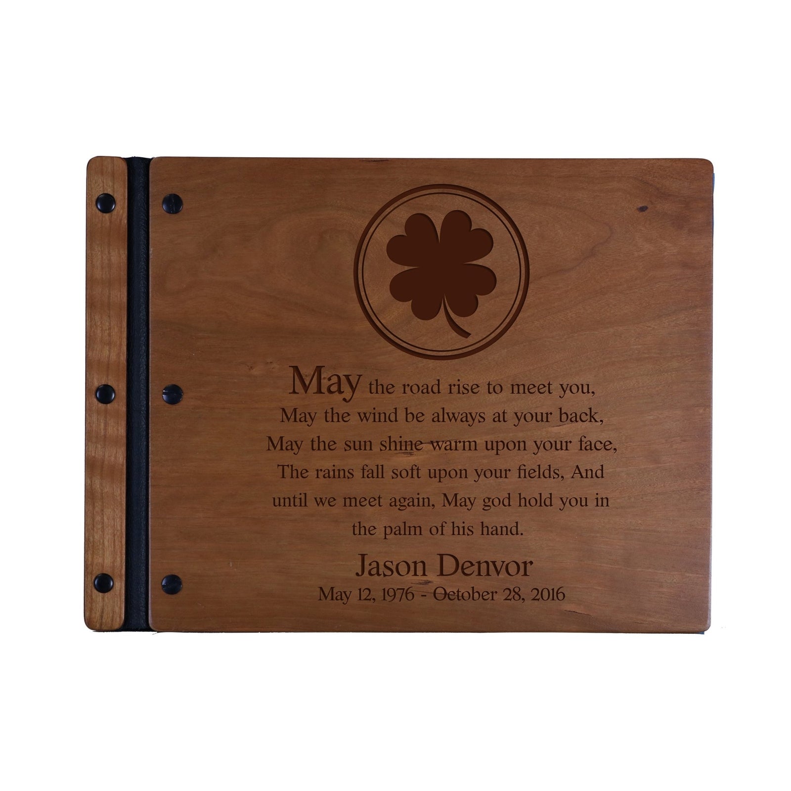 Custom Engraved Wooden Memorial Guestbook 13.375” x 10” x .75” May The Road Rise To Meet You - LifeSong Milestones