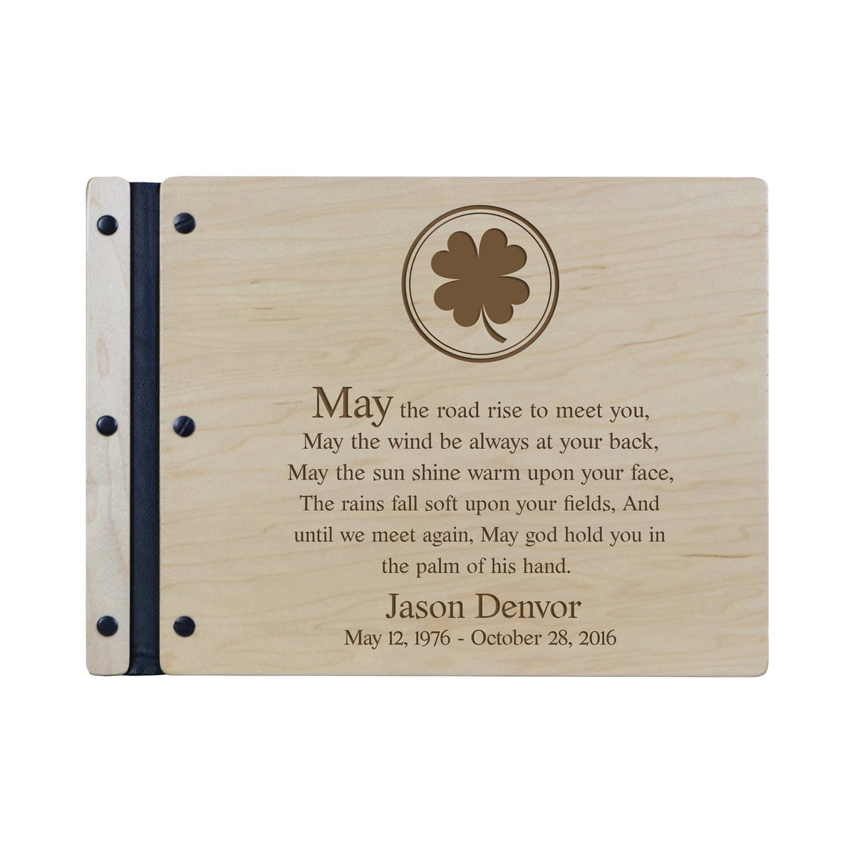 Custom Engraved Wooden Memorial Guestbook 13.375” x 10” x .75” May The Road Rise To Meet You - LifeSong Milestones