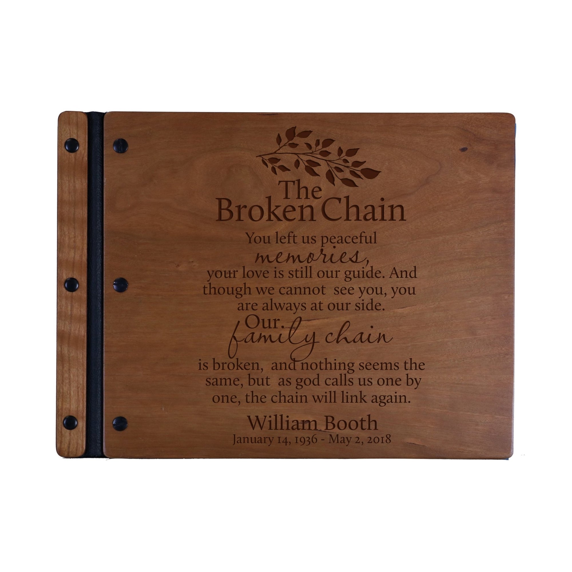 Custom Engraved Wooden Memorial Guestbook 13.375” x 10” x .75” The Broken Chain 2 - LifeSong Milestones