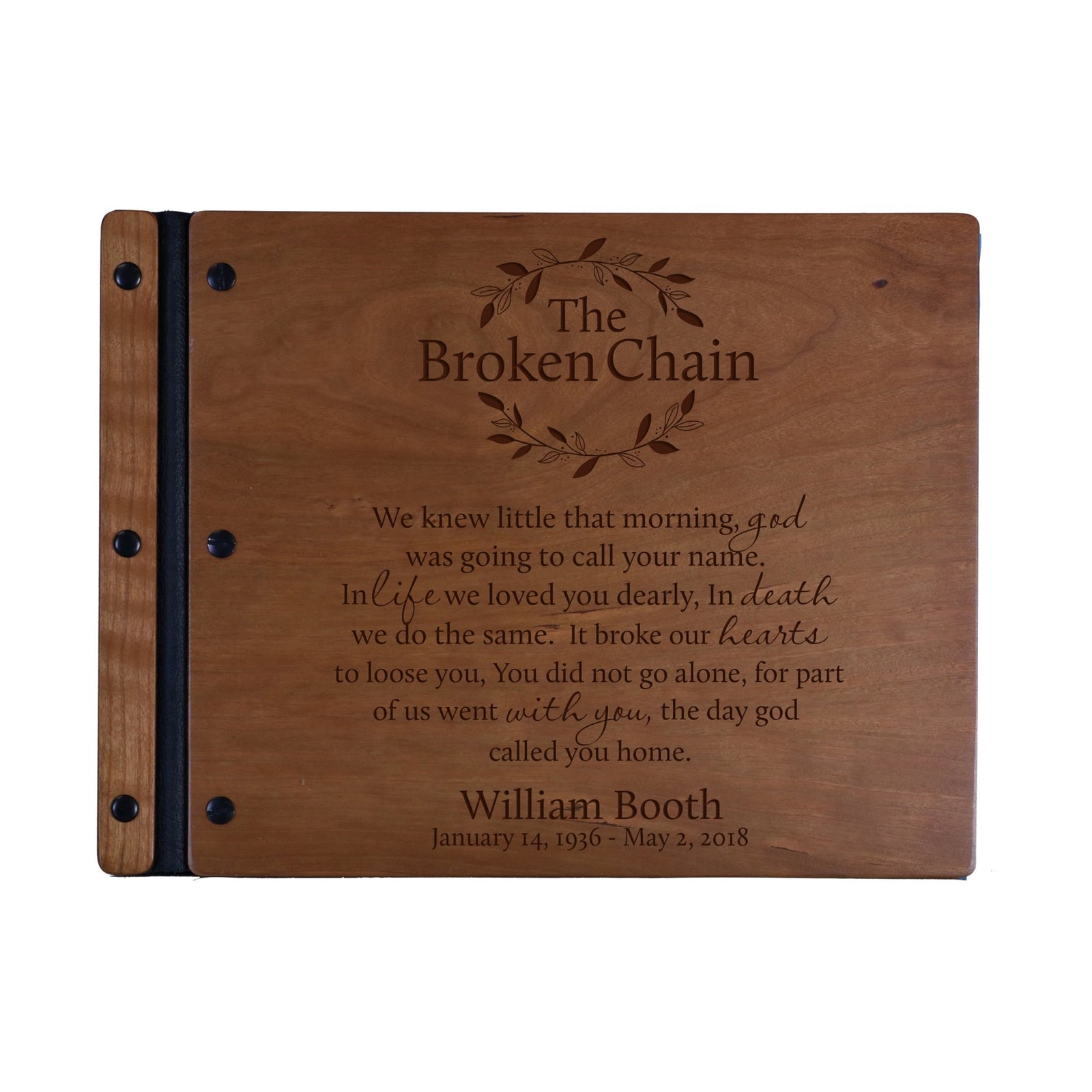 Custom Engraved Wooden Memorial Guestbook 13.375” x 10” x .75” The Broken Chain - LifeSong Milestones
