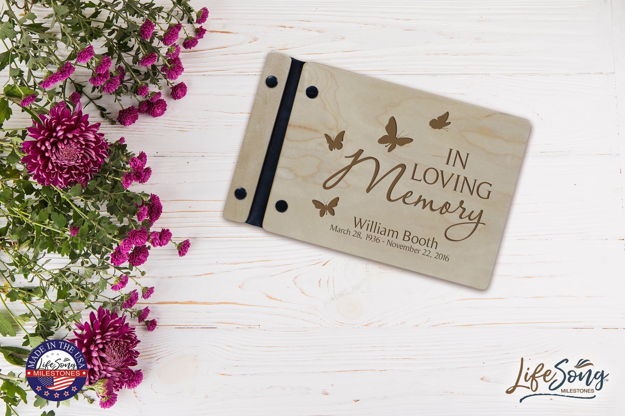 Custom Engraved Wooden Memorial Guestbook 9.375” x 6” x .75” In Loving Memory 2 - LifeSong Milestones