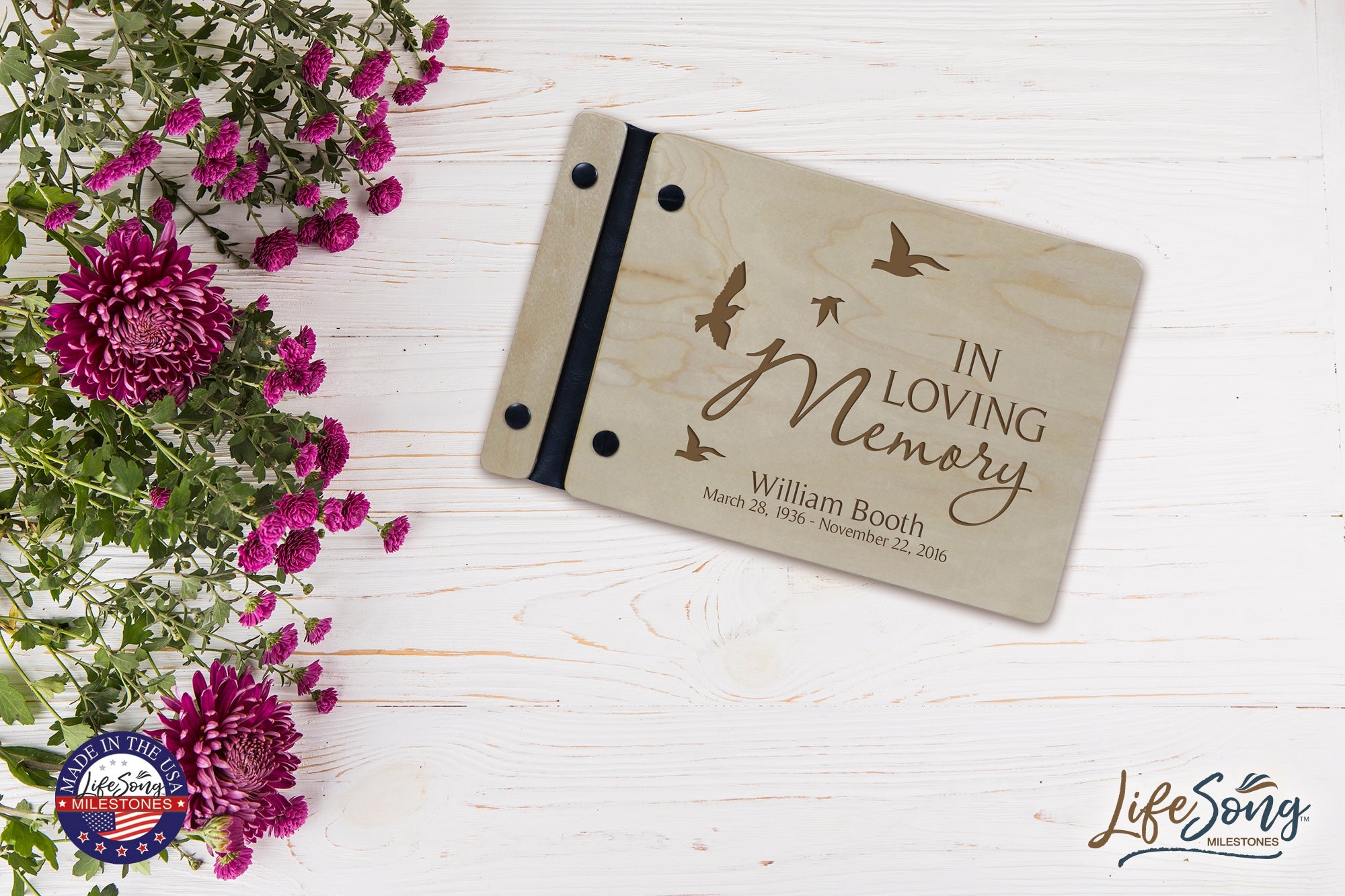 Custom Engraved Wooden Memorial Guestbook 9.375” x 6” x .75” In Loving Memory - LifeSong Milestones