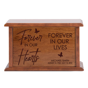 Custom Engraved Wooden Memorial Urns for Human Adult Ashes - Forever In Our Heart