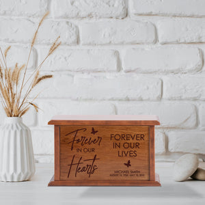 Custom Engraved Wooden Memorial Urns for Human Adult Ashes - Forever In Our Heart