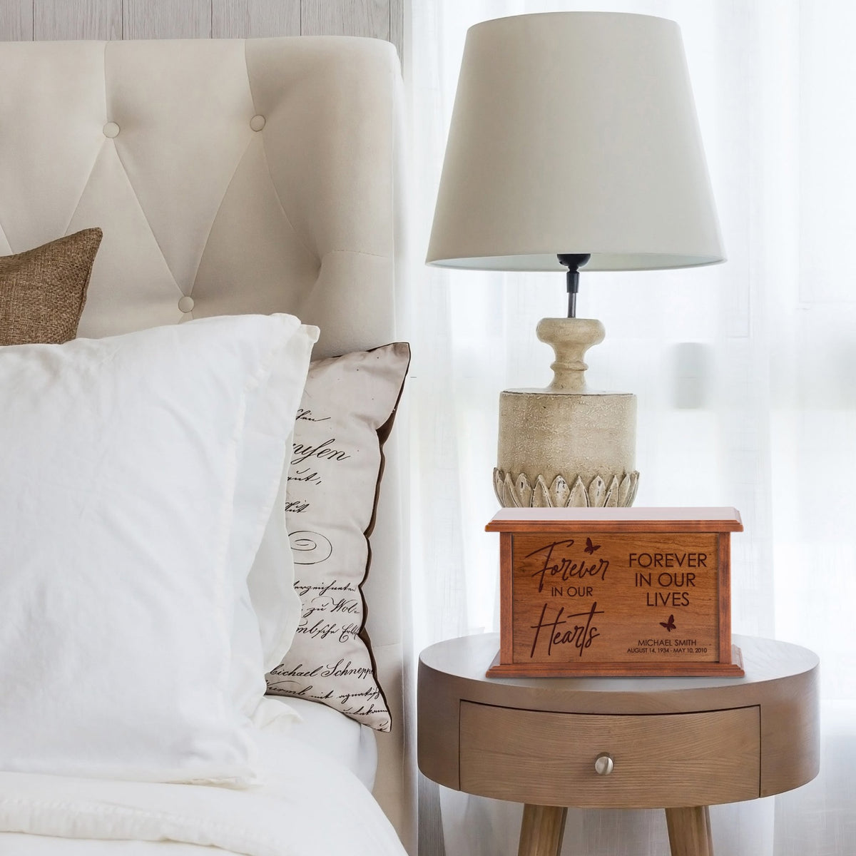 Custom Engraved Wooden Memorial Urns for Human Adult Ashes - Forever In Our Heart - LifeSong Milestones