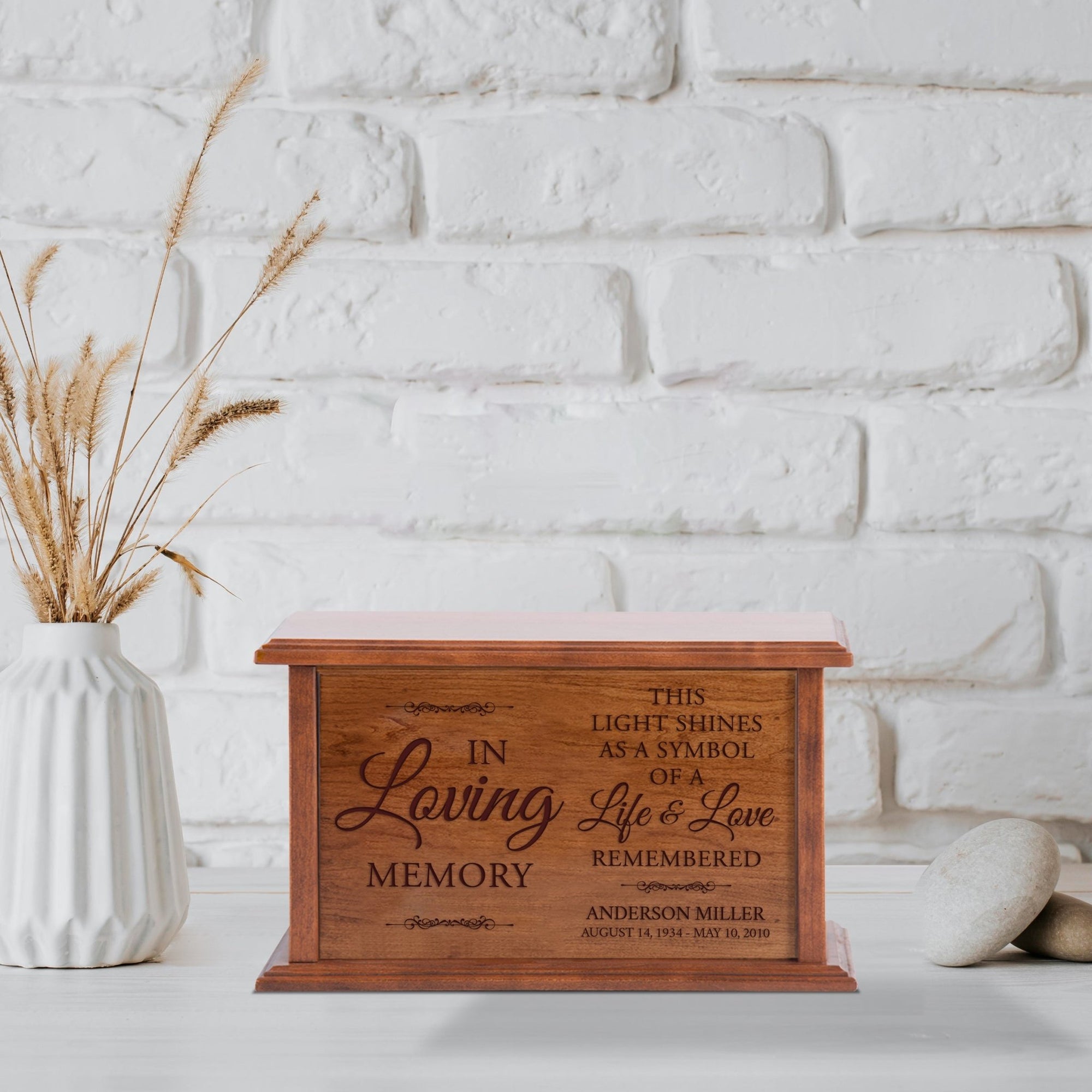 Custom Engraved Wooden Memorial Urns for Human Adult Ashes - In Loving Memory This Light