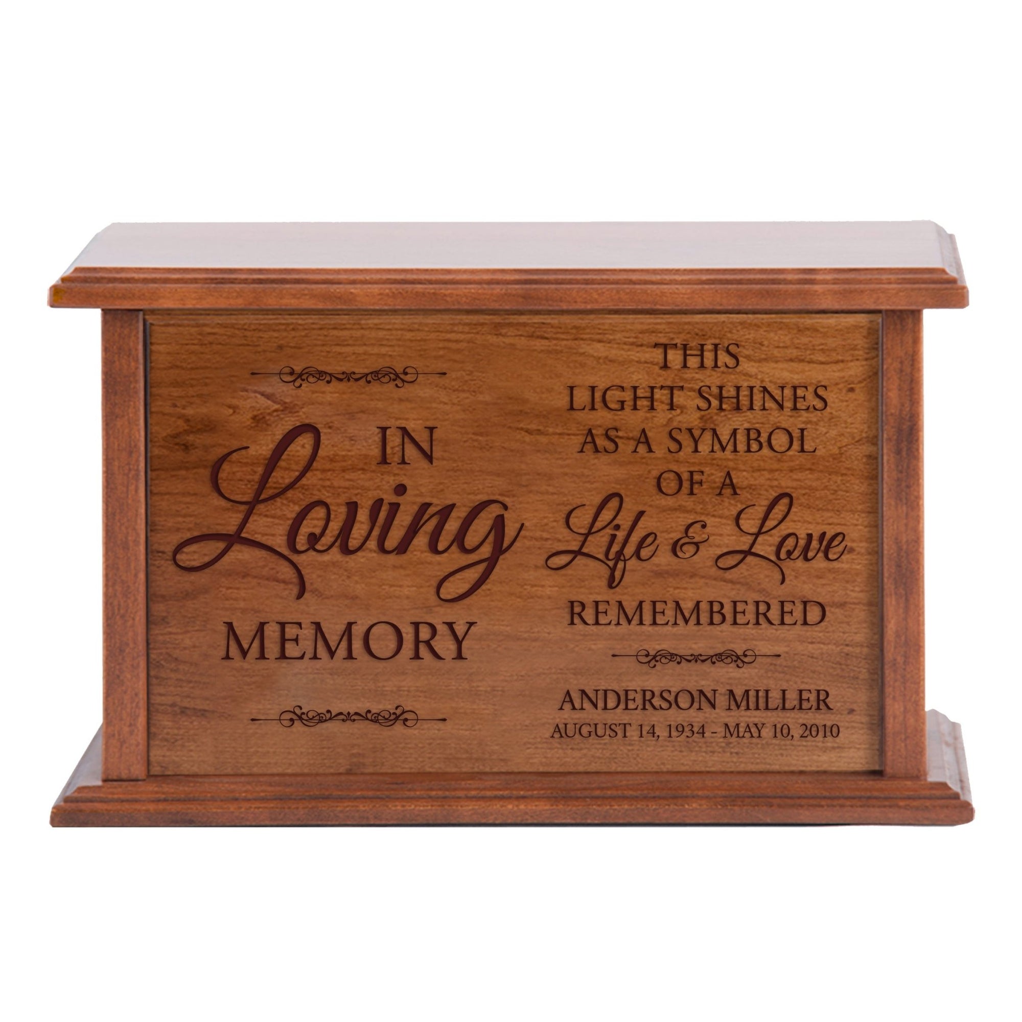Custom Engraved Wooden Memorial Urns for Human Adult Ashes - In Loving Memory This Light