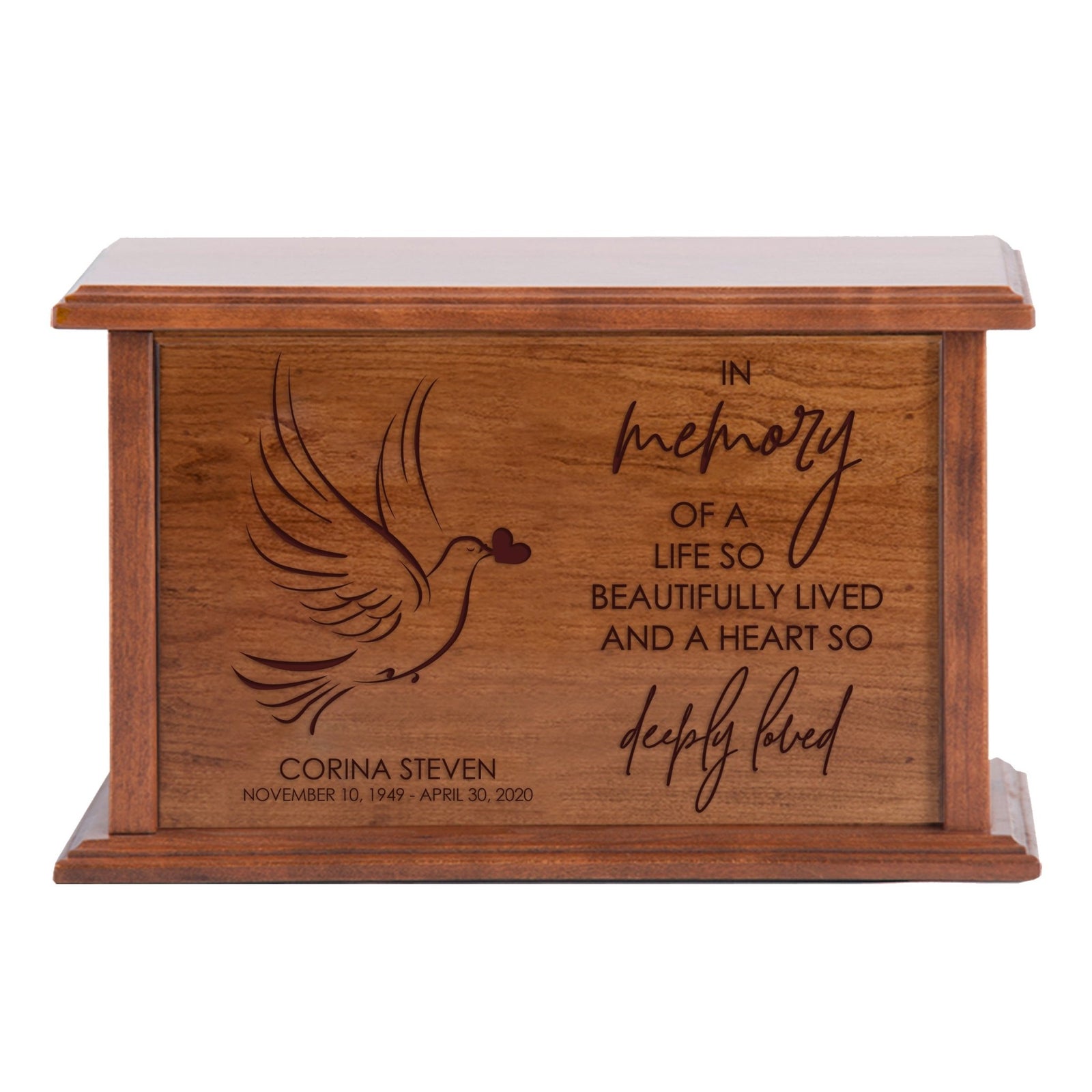 Custom Engraved Wooden Memorial Urns for Human Adult Ashes - In Memory Of A Life