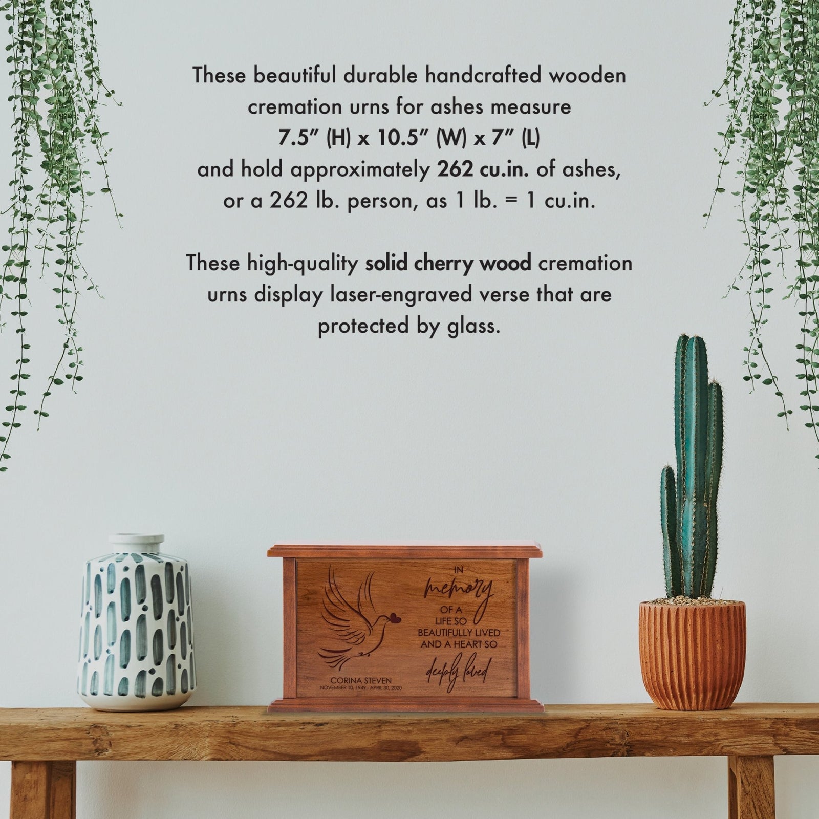 Custom Engraved Wooden Memorial Urns for Human Adult Ashes - In Memory Of A Life - LifeSong Milestones