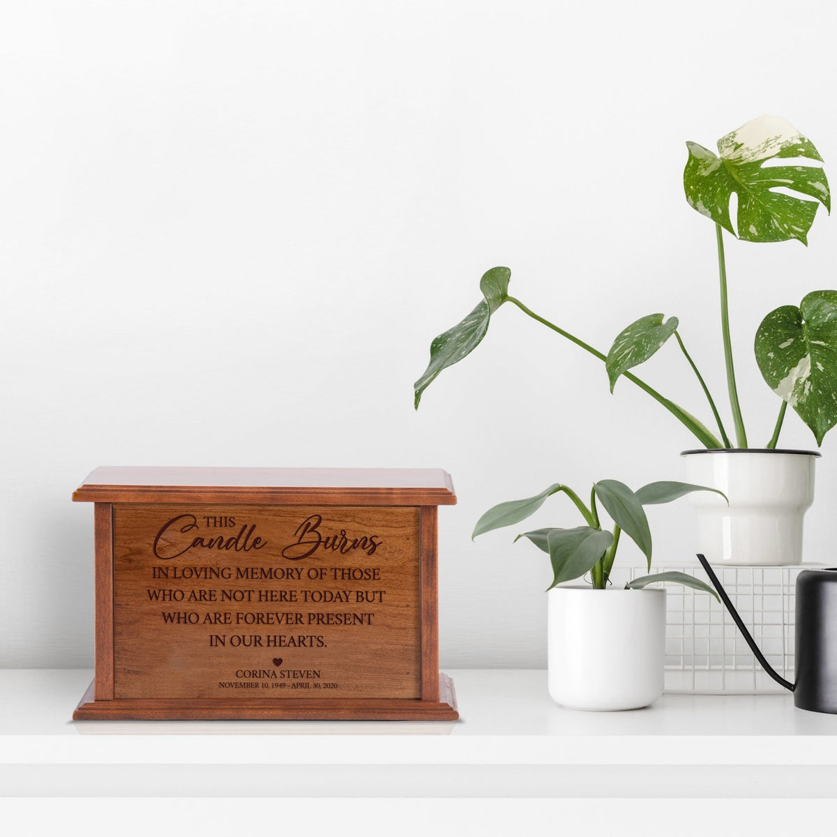 Custom Engraved Wooden Memorial Urns for Human Adult Ashes - The Candle Burns - LifeSong Milestones