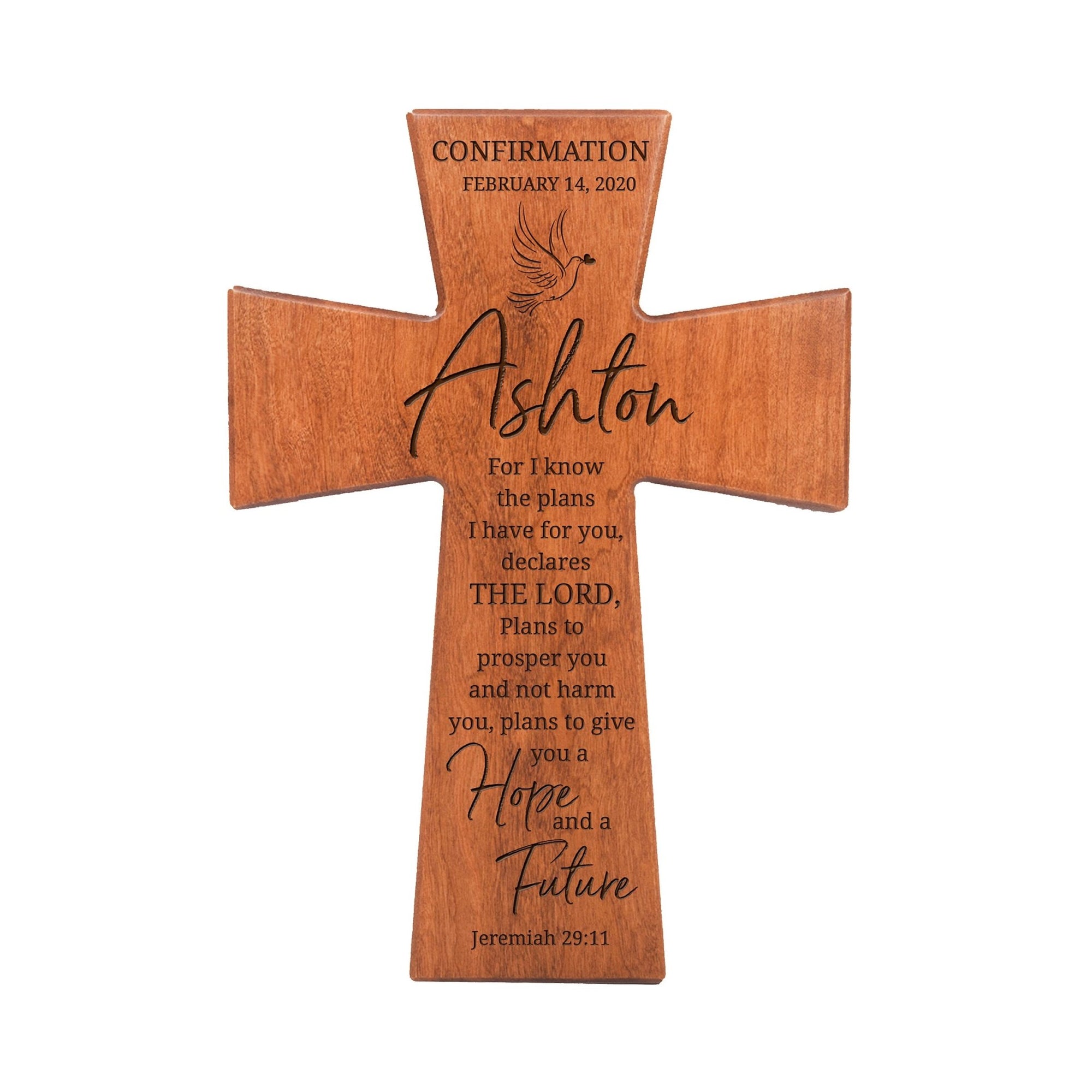 Custom Engraved Wooden Wall Cross for Confirmation – For I know the plans I have for you - Jeremiah 19:11 - LifeSong Milestones