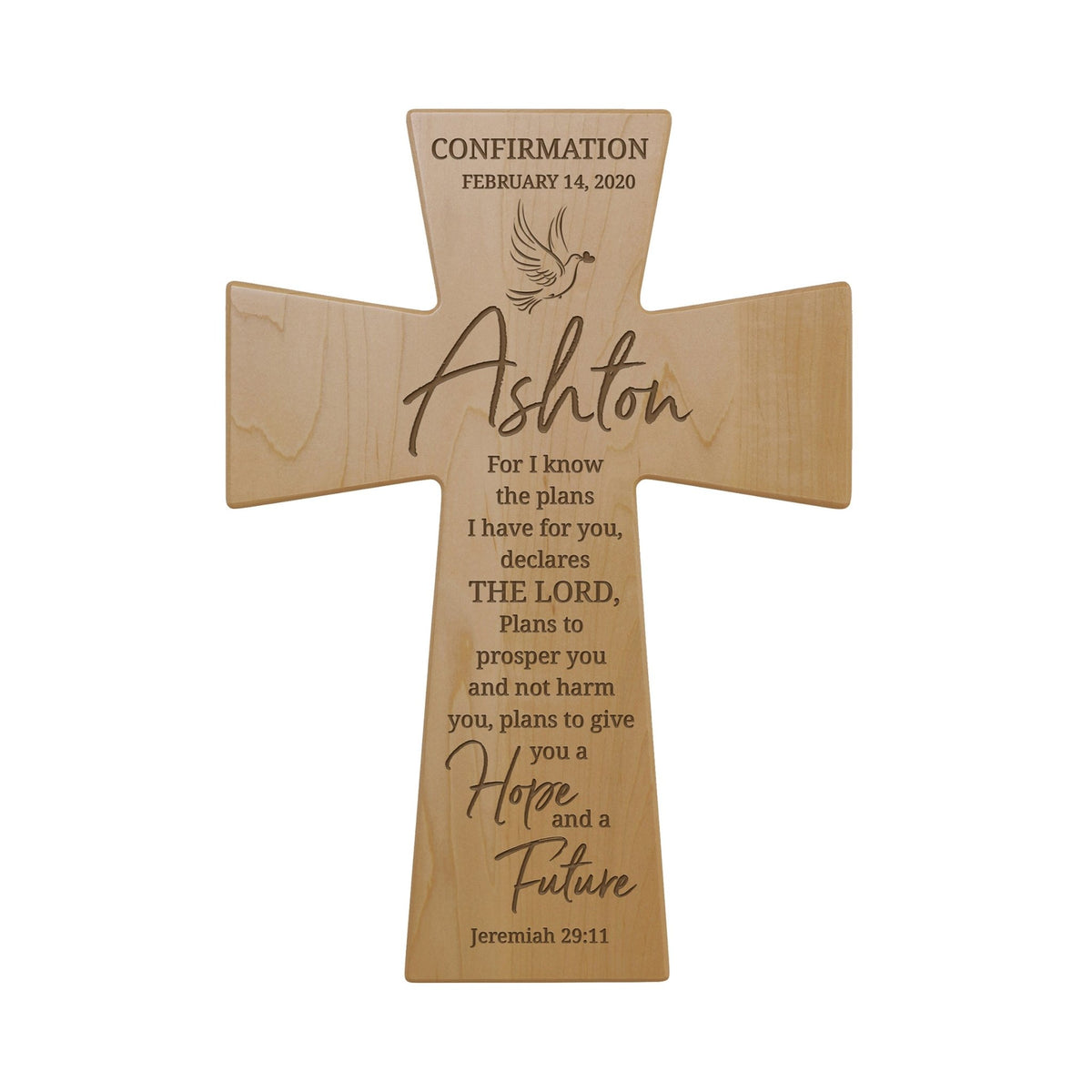 Custom Engraved Wooden Wall Cross for Confirmation – For I know the plans I have for you - Jeremiah 19:11 - LifeSong Milestones