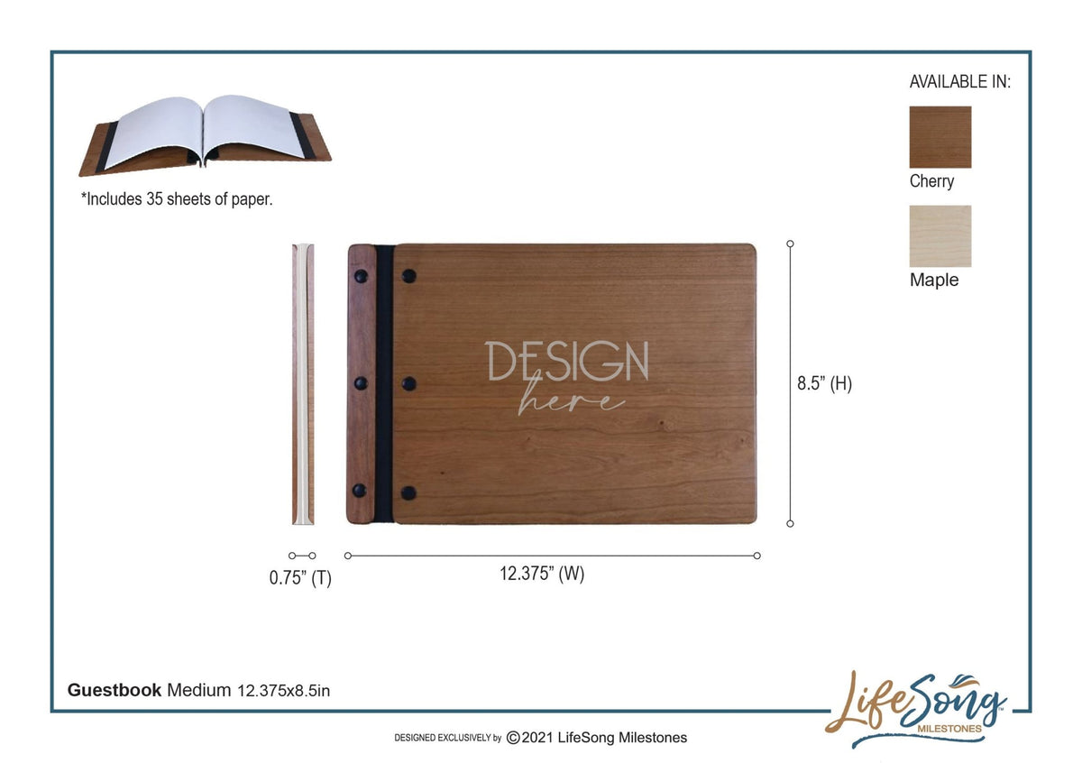 Custom Engraved Wooden Wedding Guest book 11” x 8.5” - And They Lived Happily Ever After - LifeSong Milestones
