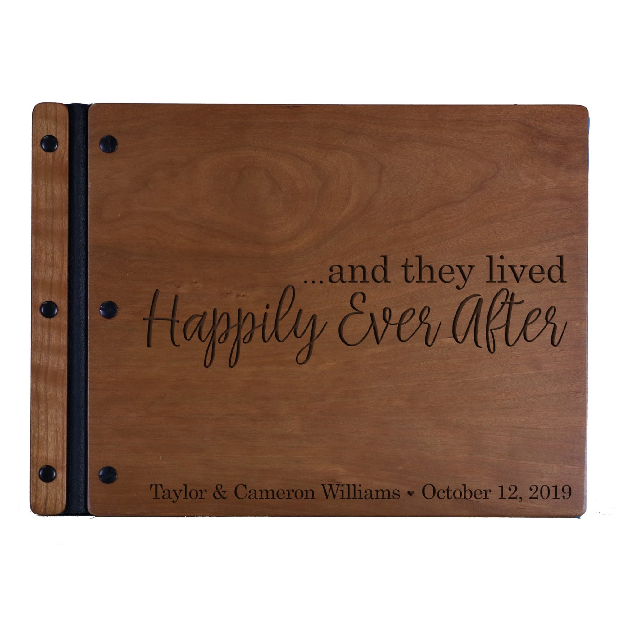 Custom Engraved Wooden Wedding Guest book 11” x 8.5” - And They Lived Happily Ever After - LifeSong Milestones