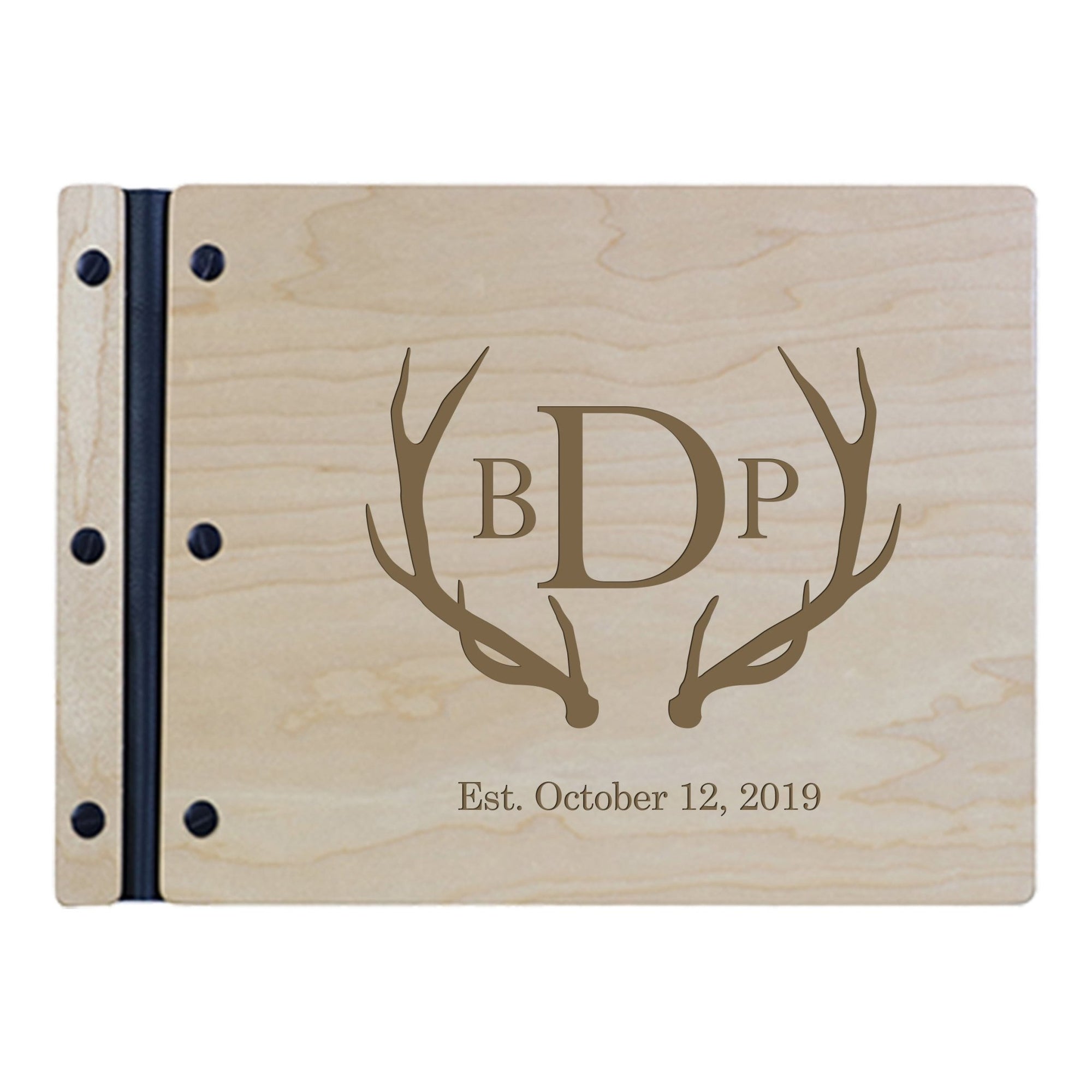 Custom Engraved Wooden Wedding Guest book 11” x 8.5” - Antlers - LifeSong Milestones