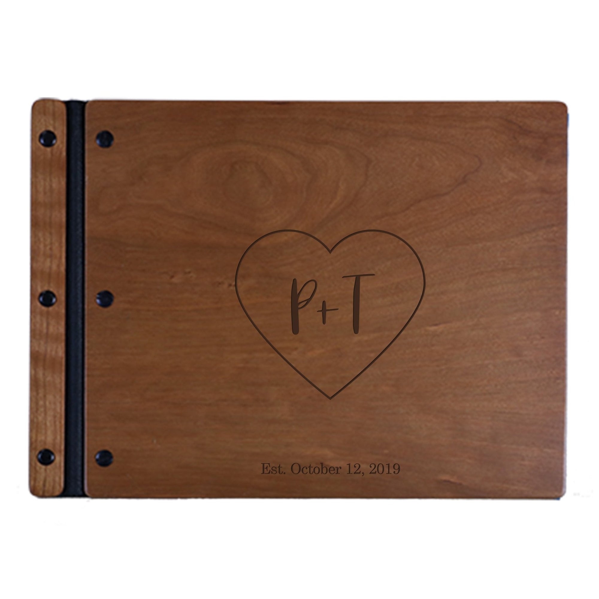 Custom Engraved Wooden Wedding Guest book 11” x 8.5” - Initials Heart - LifeSong Milestones