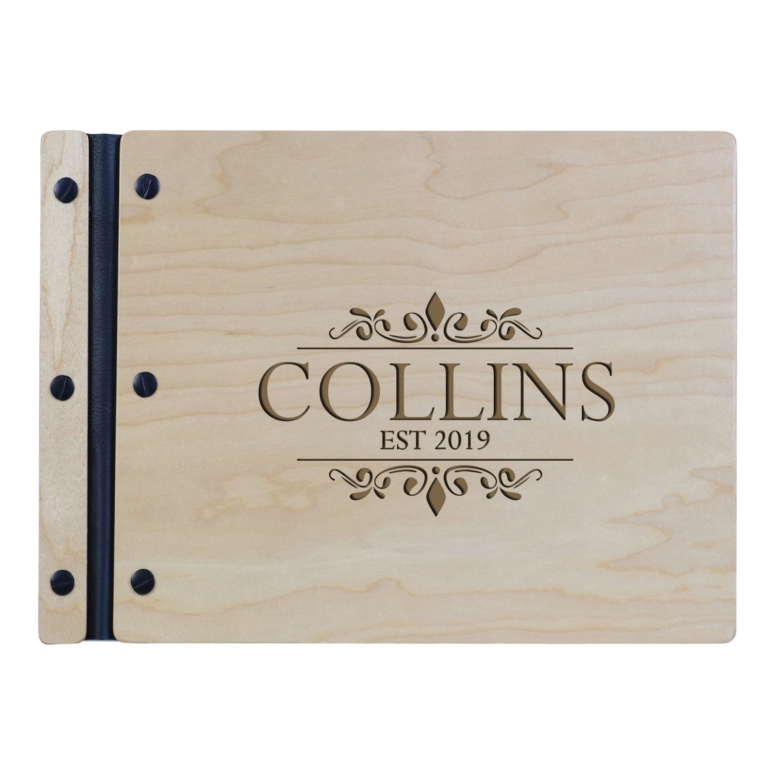 Custom Engraved Wooden Wedding Guest book 11” x 8.5” - Last Name Est - LifeSong Milestones